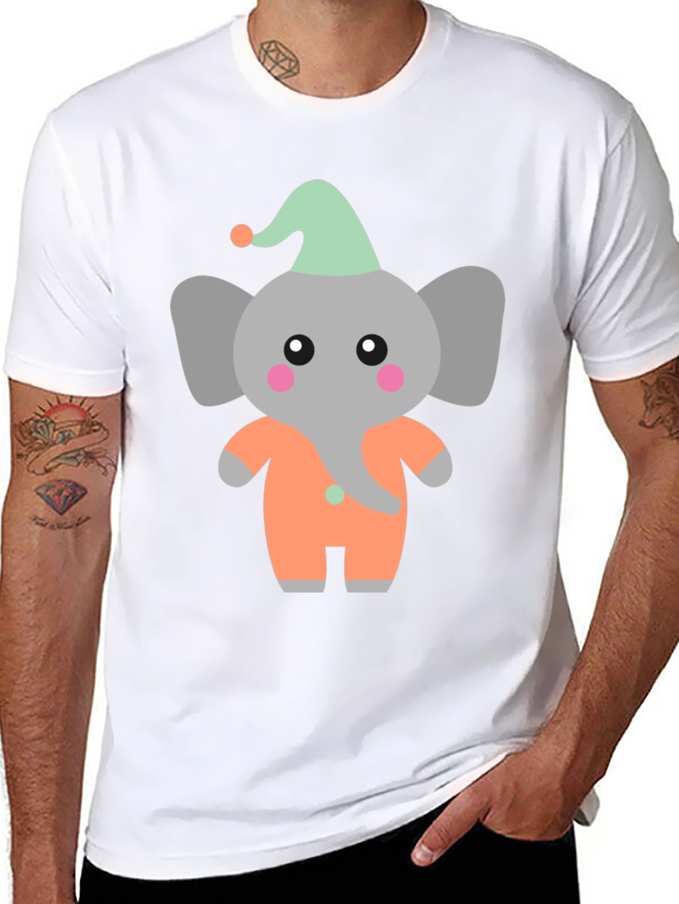 Black Cute Elephant Cartoon Black T-Shirt view 8