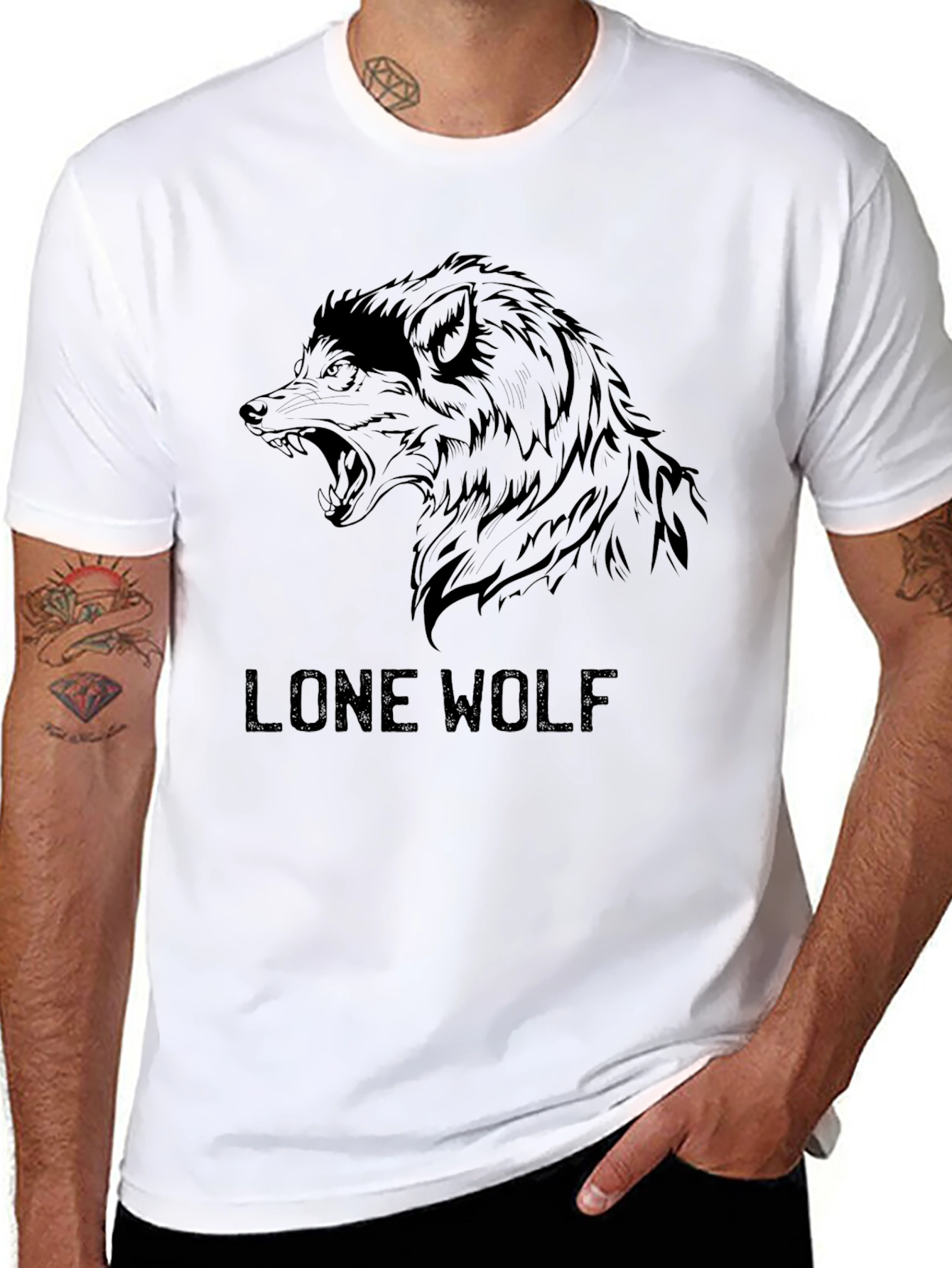 Black Lone Wolf Graphic Tee - Men's Black T-Shirt view 8