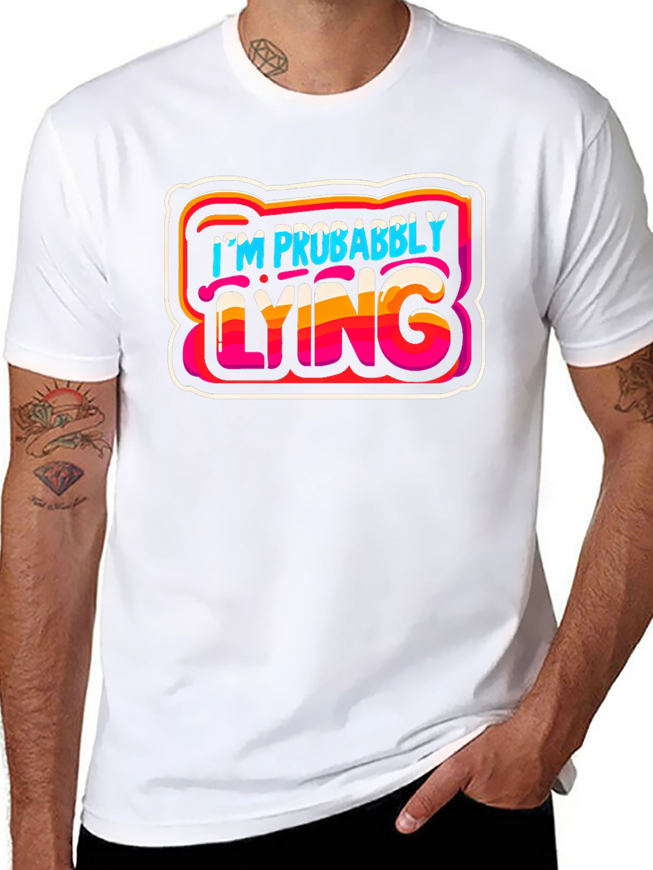Black I'm Probably Lying Graphic T-Shirt - Funny Sarcastic Tee view 8