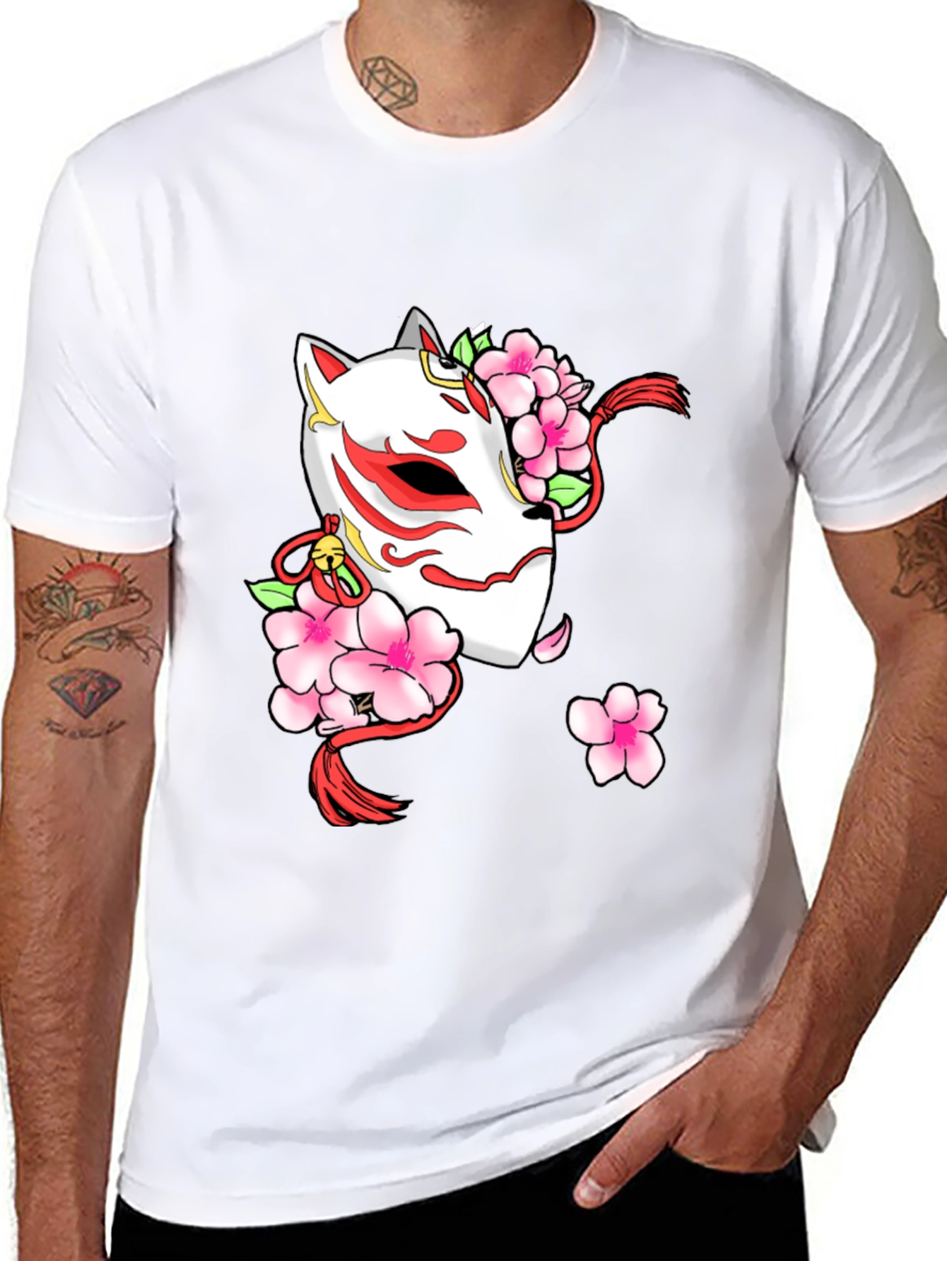 Black Sakura Kitsune Mask Graphic Tee - Black view 8