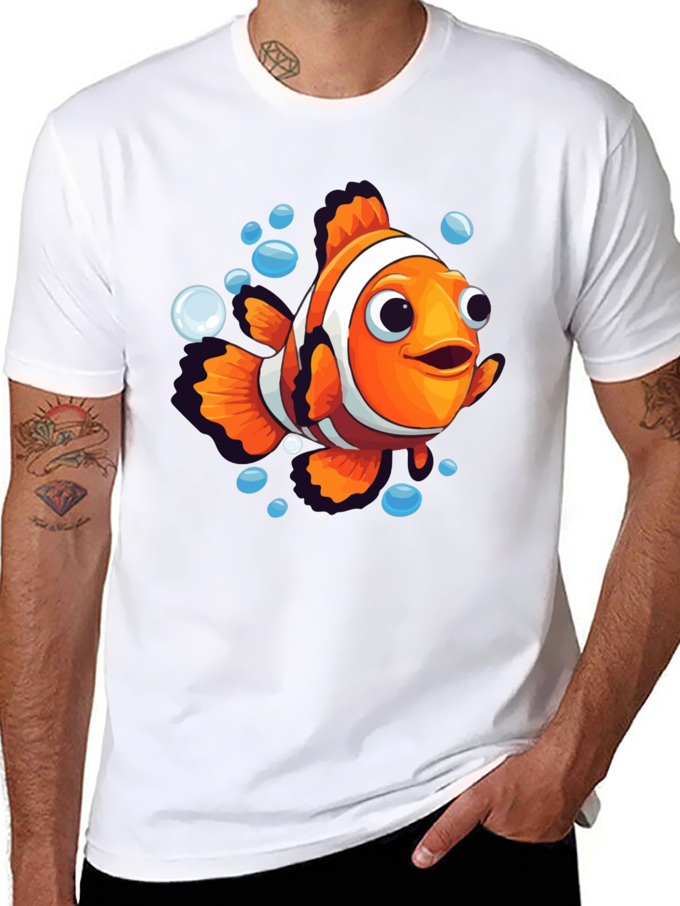 Black Cartoon Clownfish Graphic Tee - Soft Black Cotton view 8