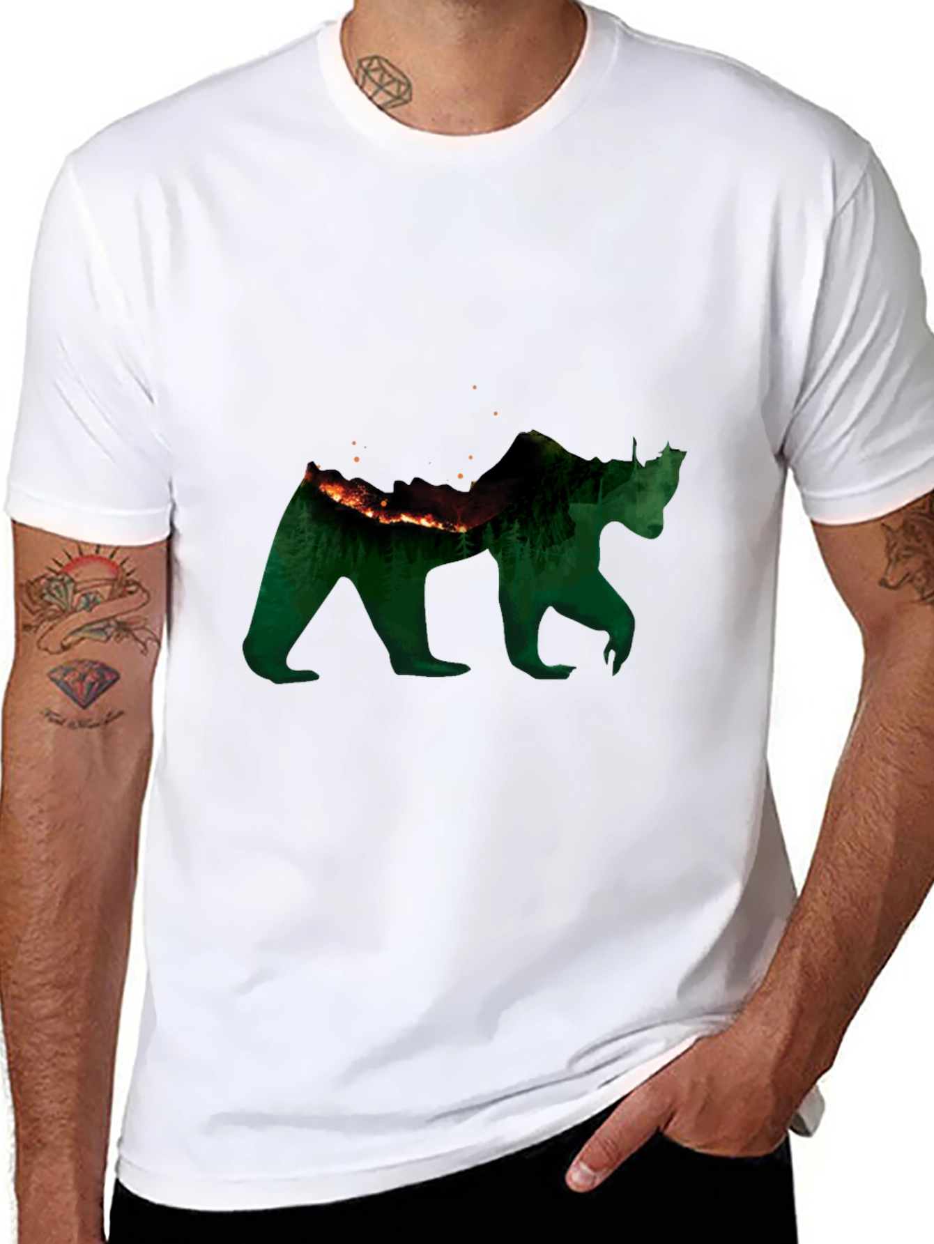 Black Nature Bear Graphic Tee - Black Crewneck view 8