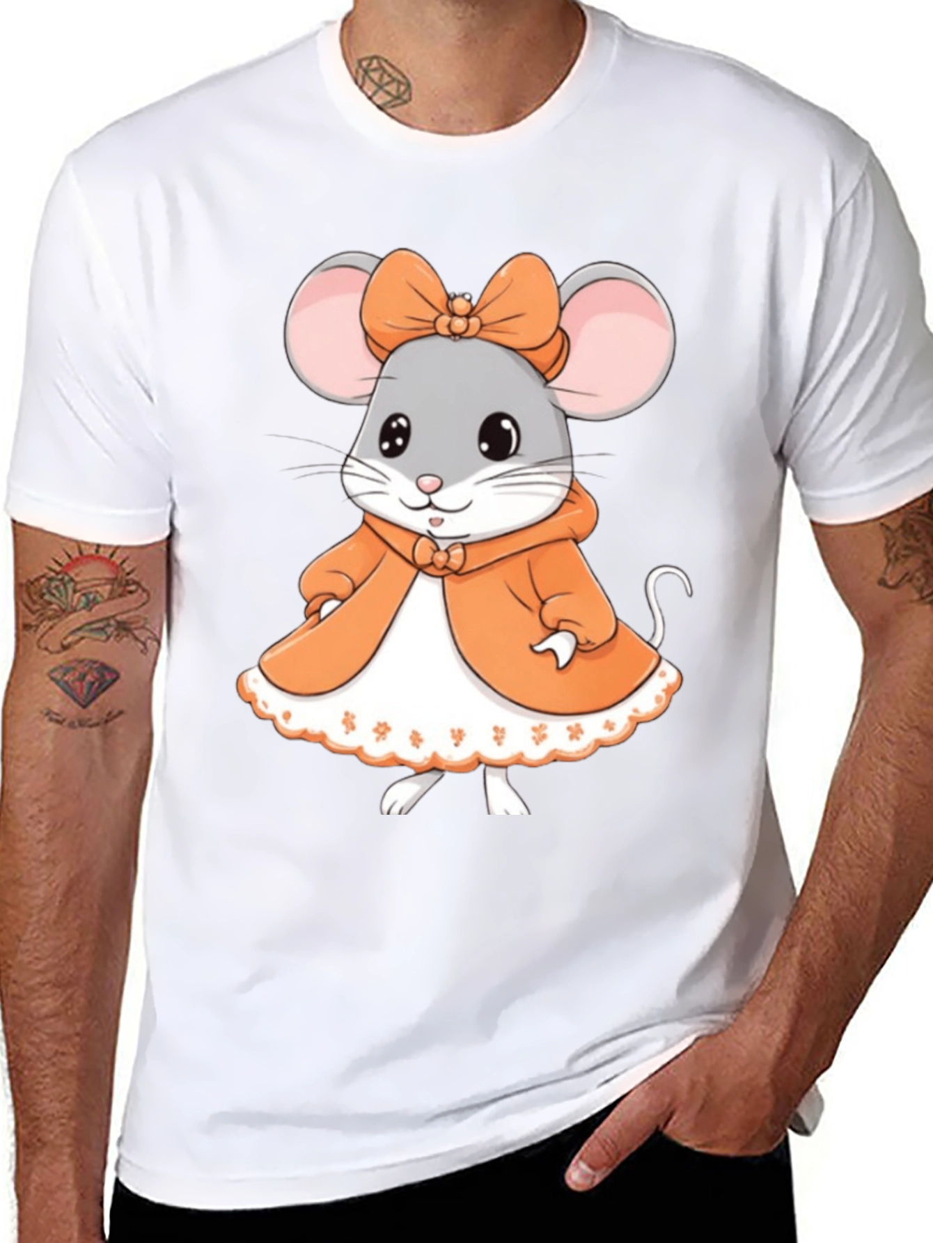 Black Cute Mouse Graphic Tee - Black Unisex T-Shirt view 8