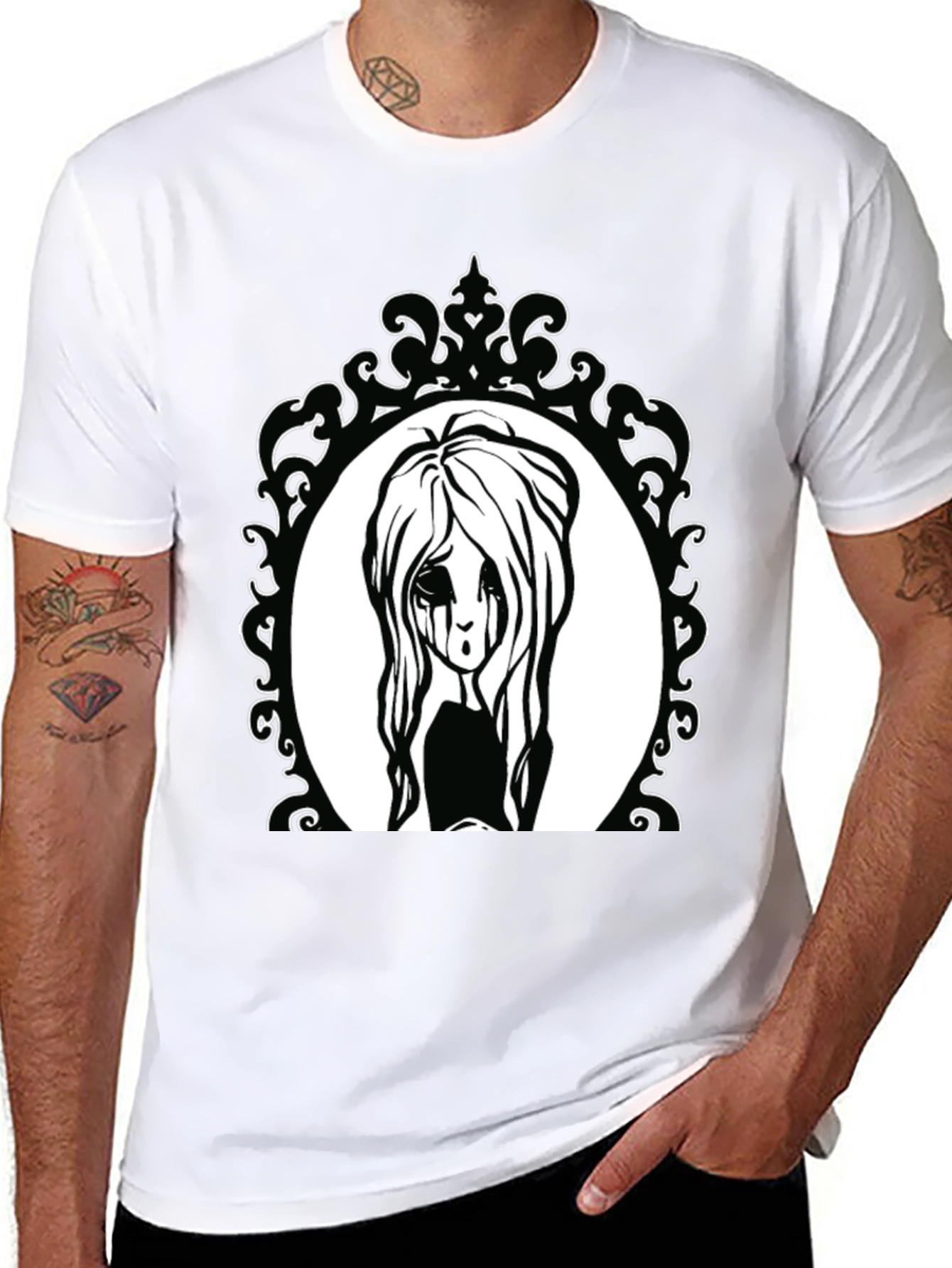 Black Gothic Girl Portrait Black Tee view 8