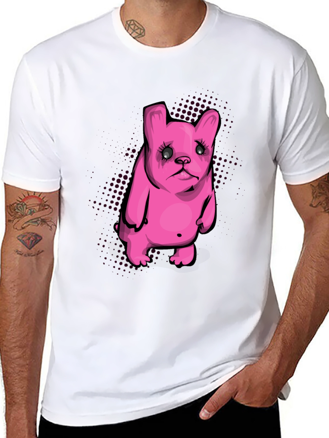 Black Pink Cartoon Dog Graphic Black T-Shirt view 8