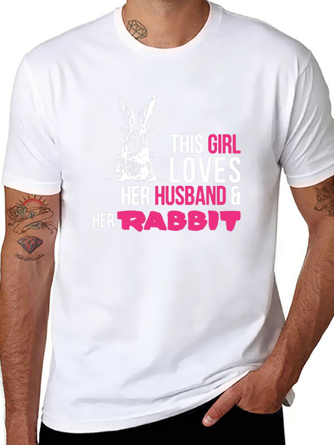 Black Girl Loves Husband and Rabbit T-Shirt view 8