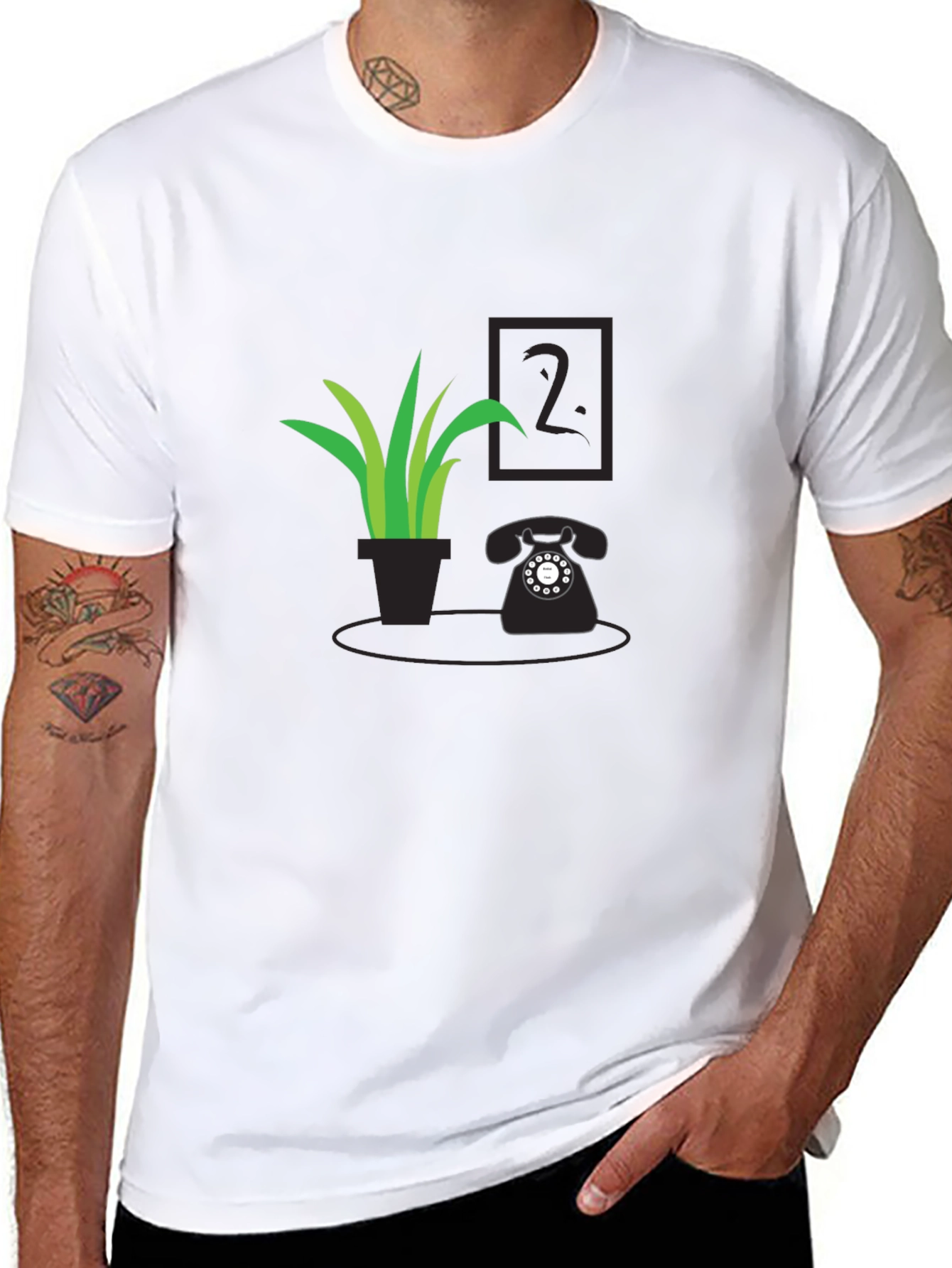 Black Plant & Rotary Phone Black Graphic Tee view 8