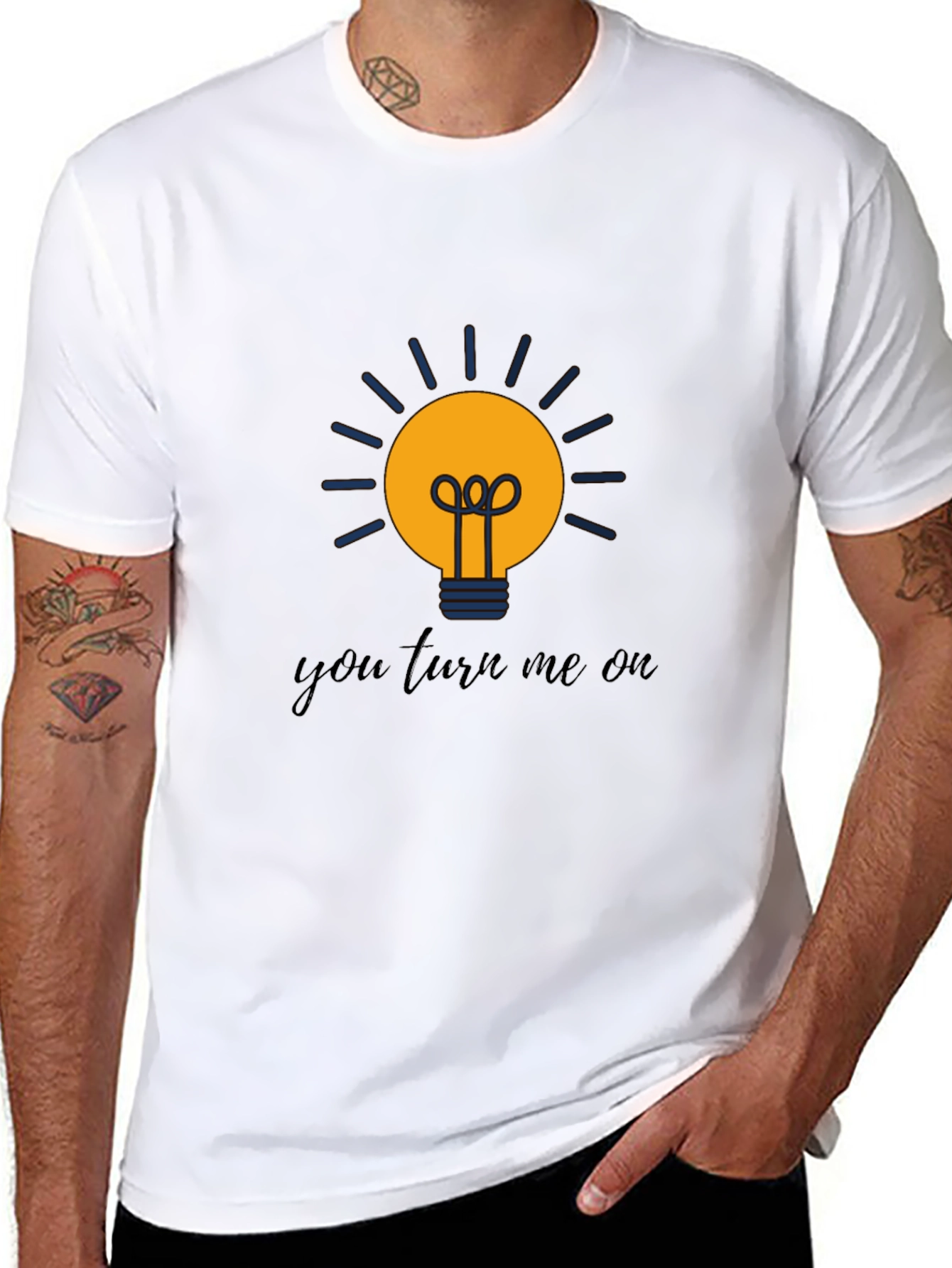 Black Humorous "You Turn Me On" Lightbulb Graphic Tee view 8