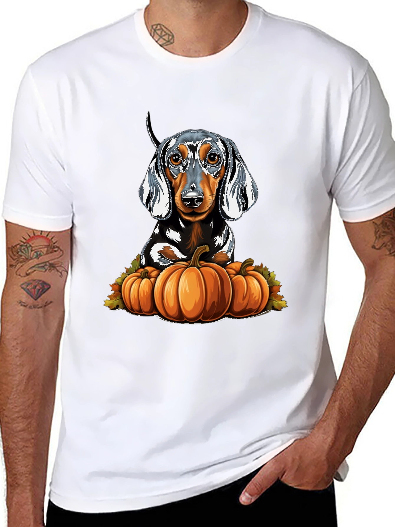 Black Dachshund & Pumpkins Graphic Tee view 8