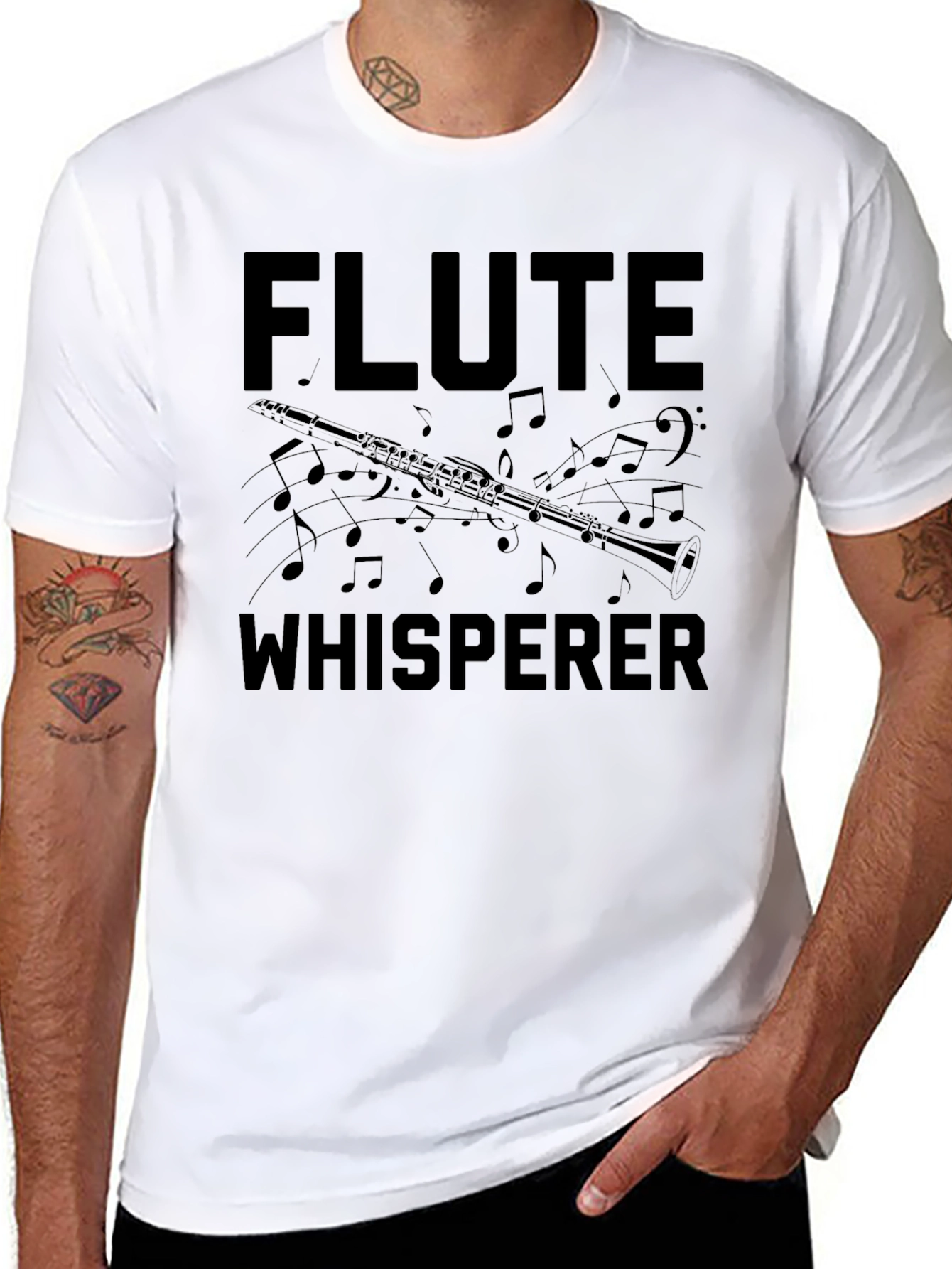 Black Flute Whisperer Black T-Shirt - Music Lover Tee view 8