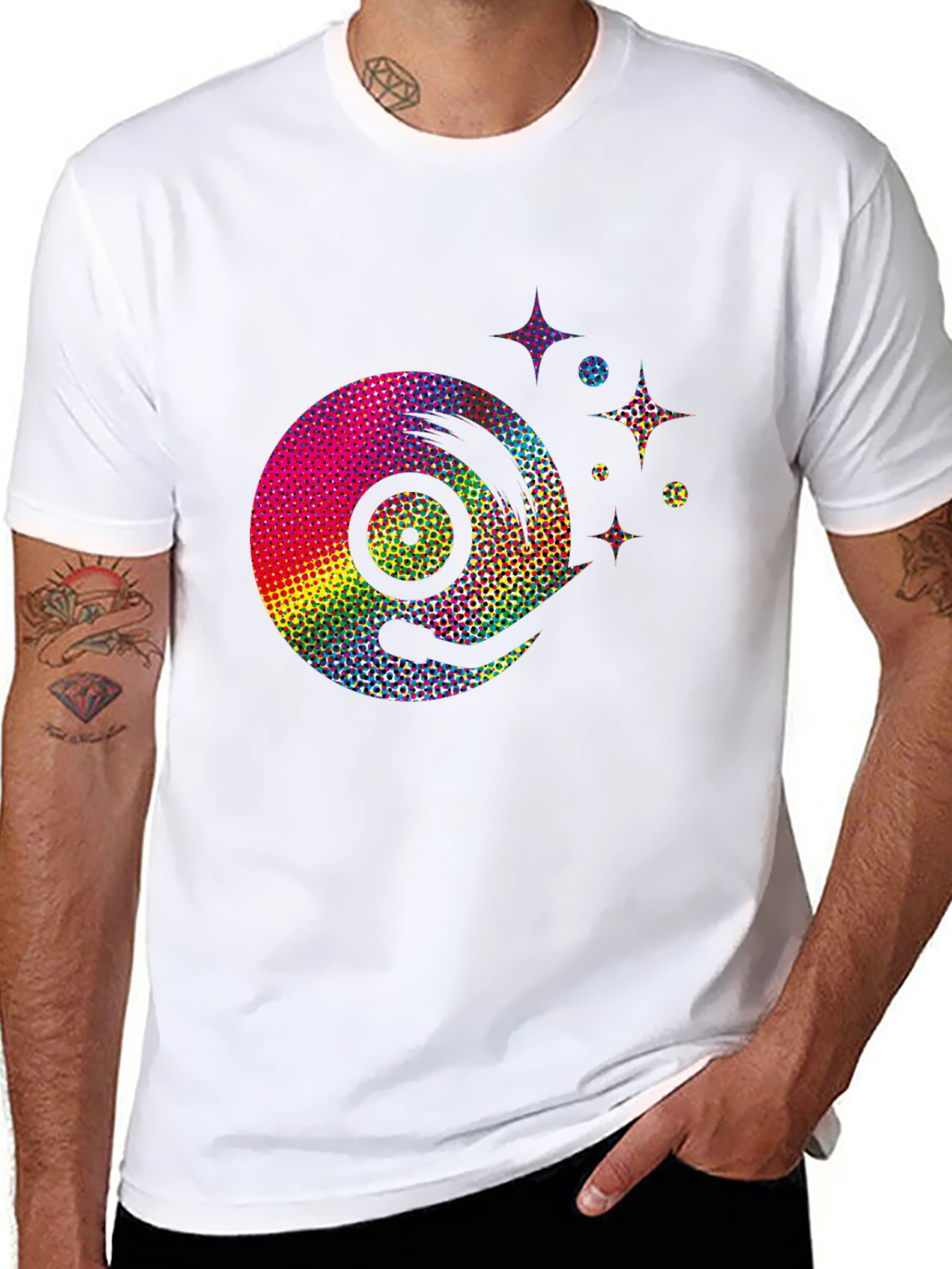 Black Retro Rainbow Vinyl Record Graphic Tee - Black view 8