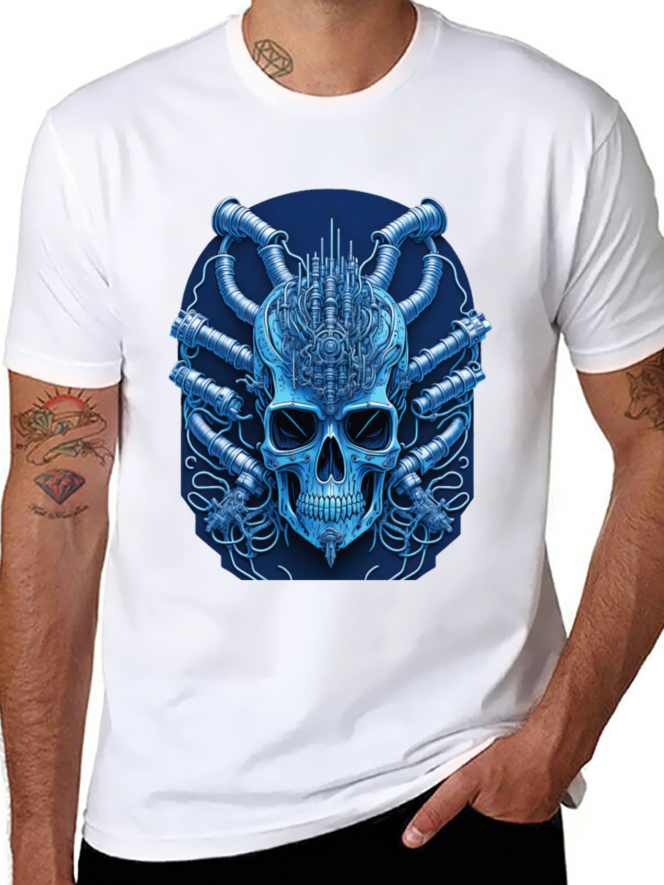 Black Cyberpunk Skull T-Shirt - Unique Graphic Tee view 8