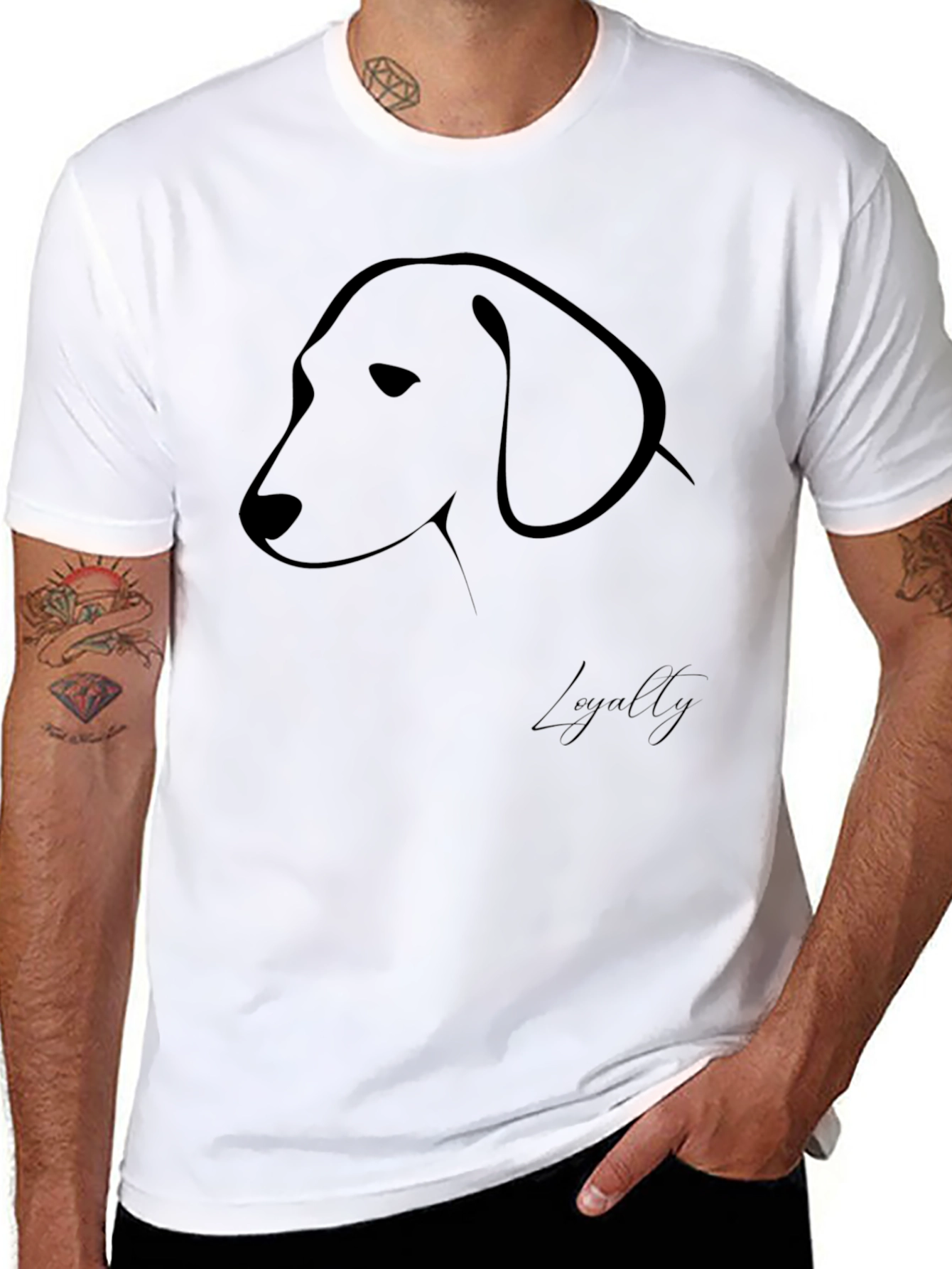 Black Minimalist Dog Outline Black T-Shirt view 8