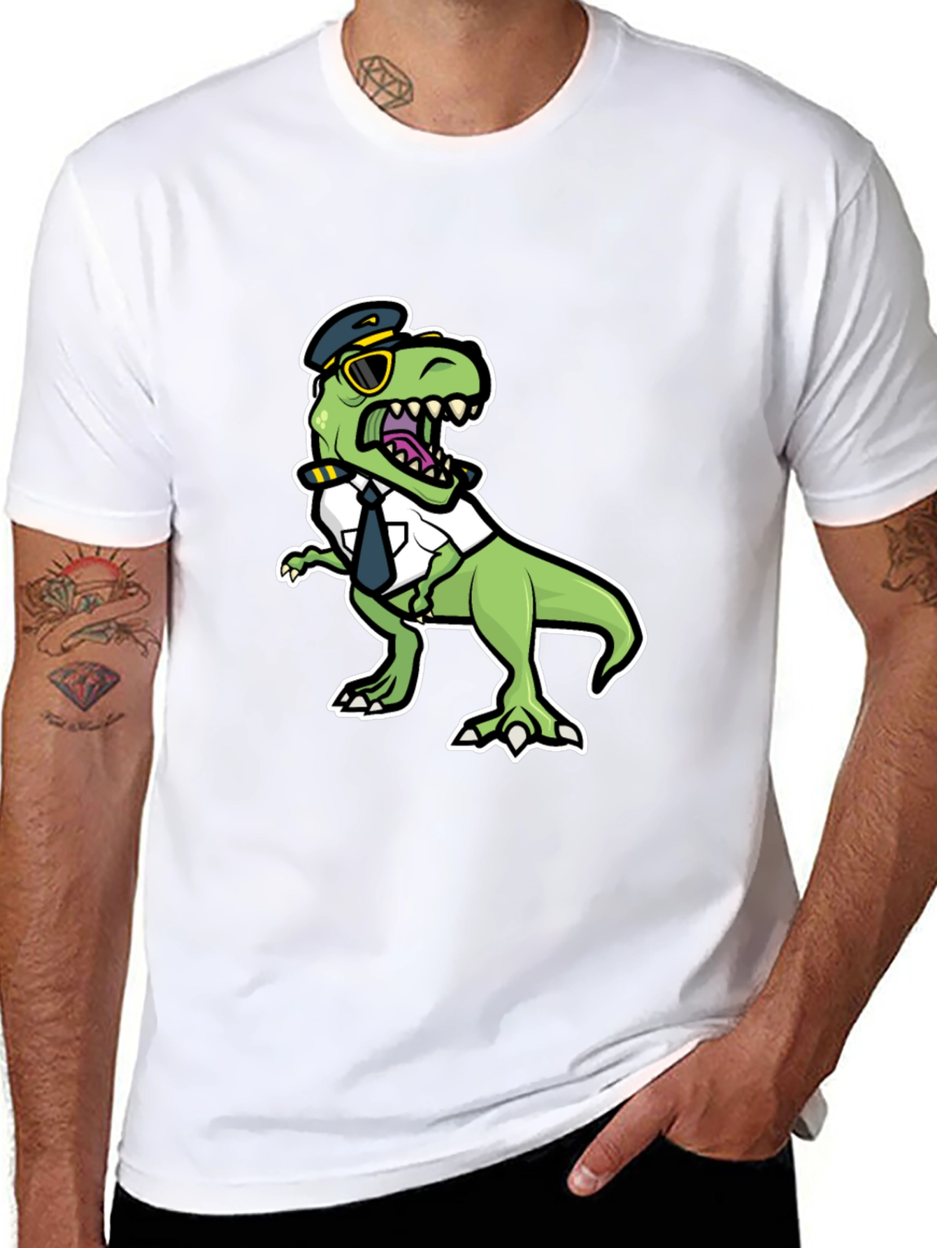 Black Pilot Dino T-Shirt - Funny Trex Aviation Tee view 8
