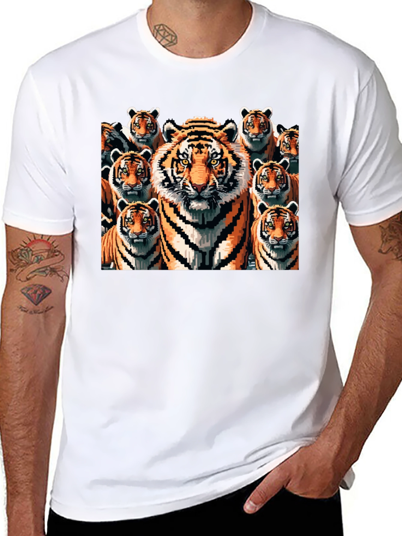 Black Tiger Pixel Art Graphic Tee - Black Cotton Blend view 8