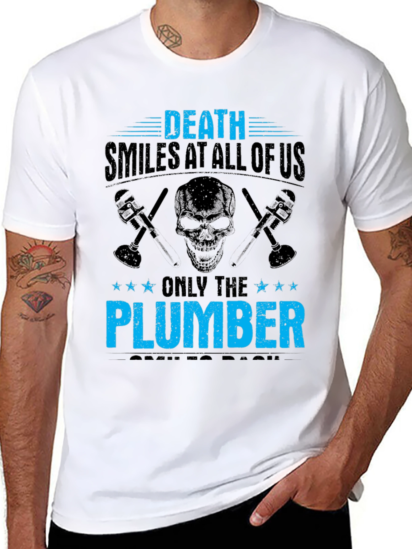 Black Death Smiles At All Of Us Plumber T-Shirt view 8