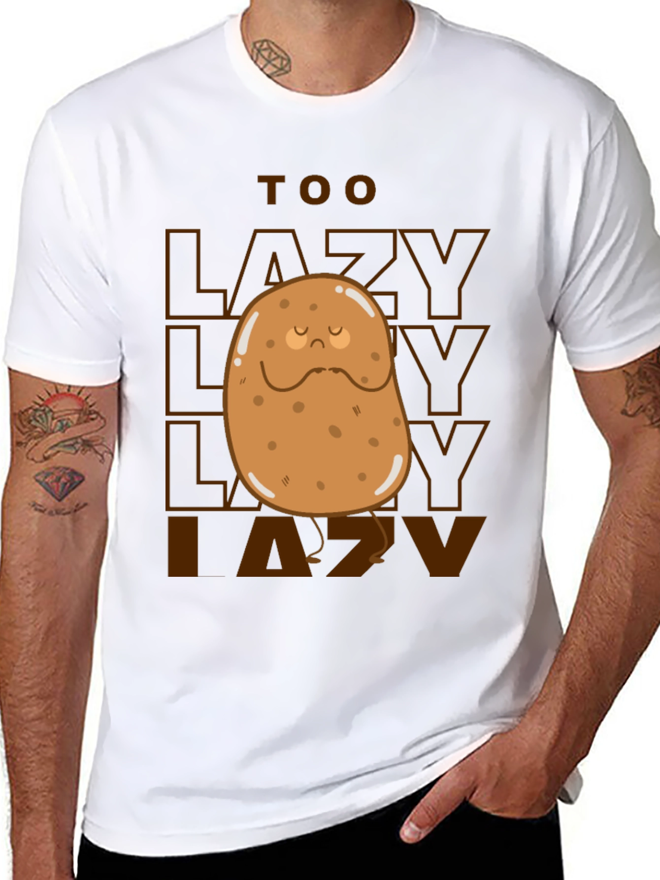 Black Too Lazy Potato Graphic Tee - Funny Unisex T-Shirt view 8
