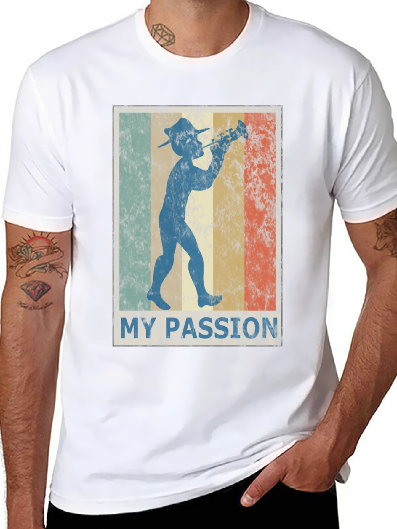 Black Retro "My Passion" Trumpet Player Graphic Tee view 8
