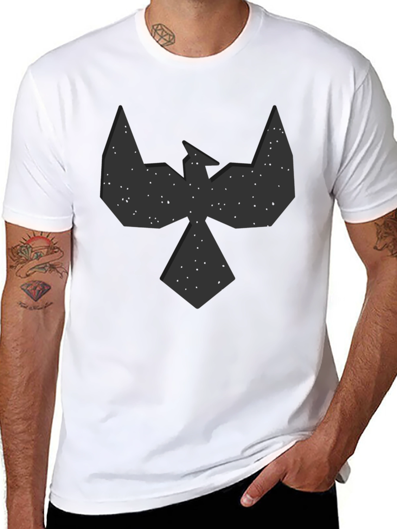 Black Geometric Bird Graphic Black T-Shirt - Modern Design view 8