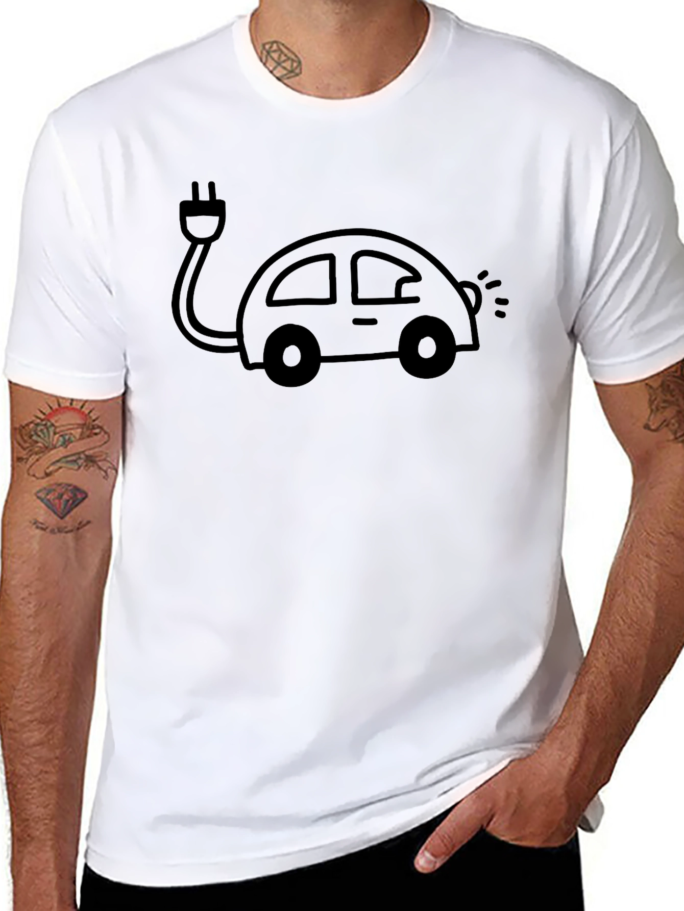 Black Electric Car T-Shirt - Black, Modern Design view 8