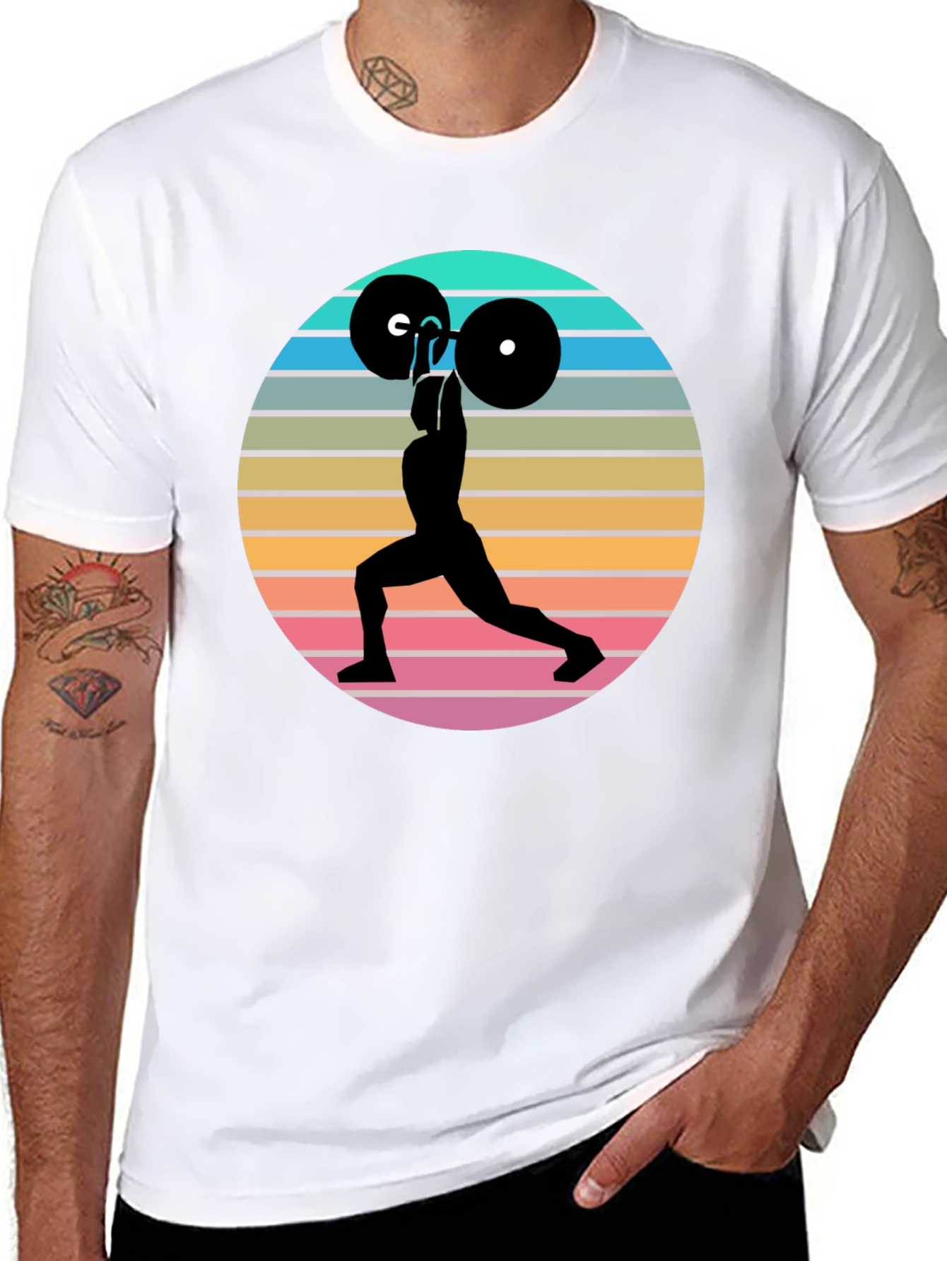 Black Retro Fitness T-Shirt - Weightlifting Silhouette view 8