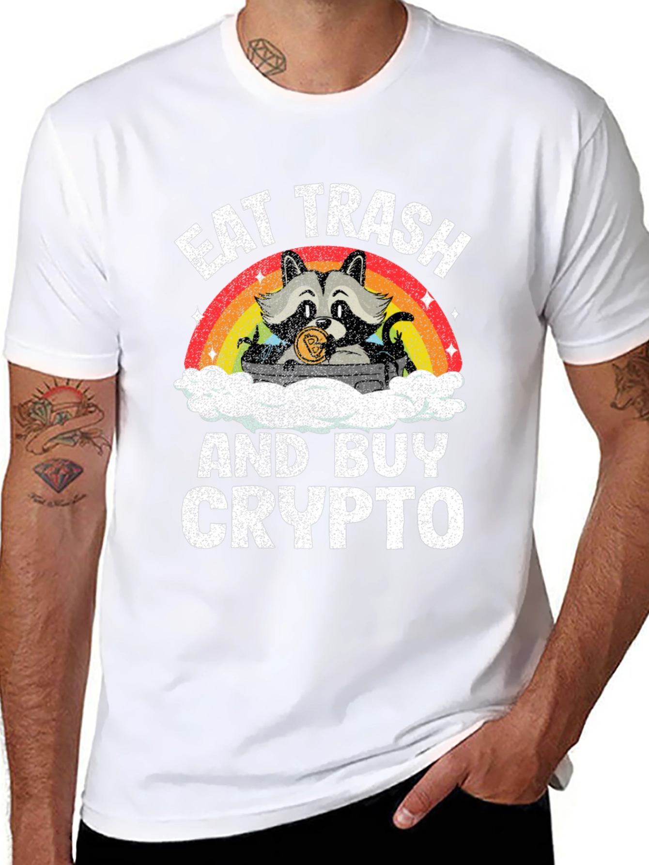 Black Eat Trash and Buy Crypto T-Shirt - Raccoon Design view 8