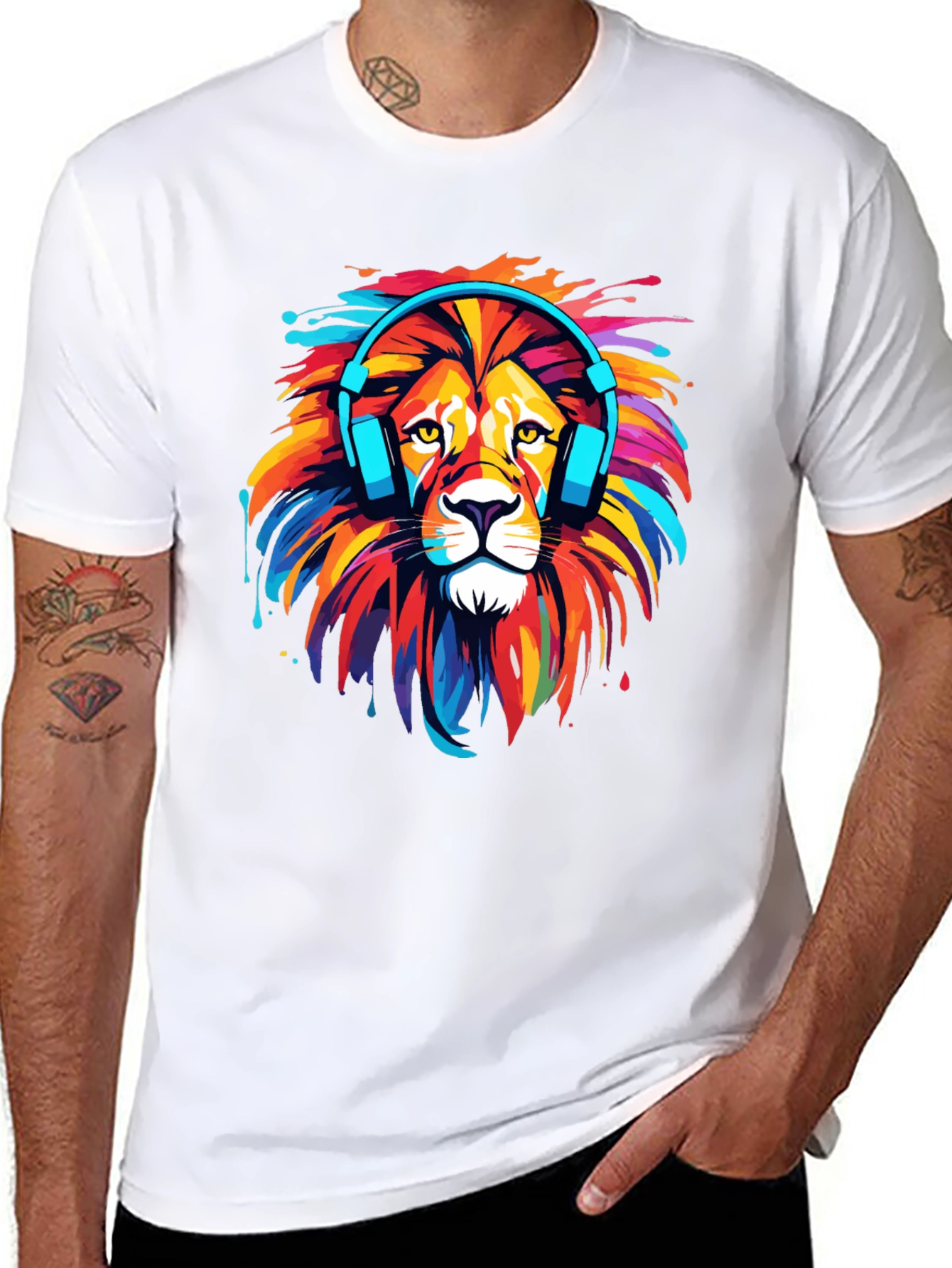 Black Lion Headphone Graphic Tee - Vivid Colors view 8