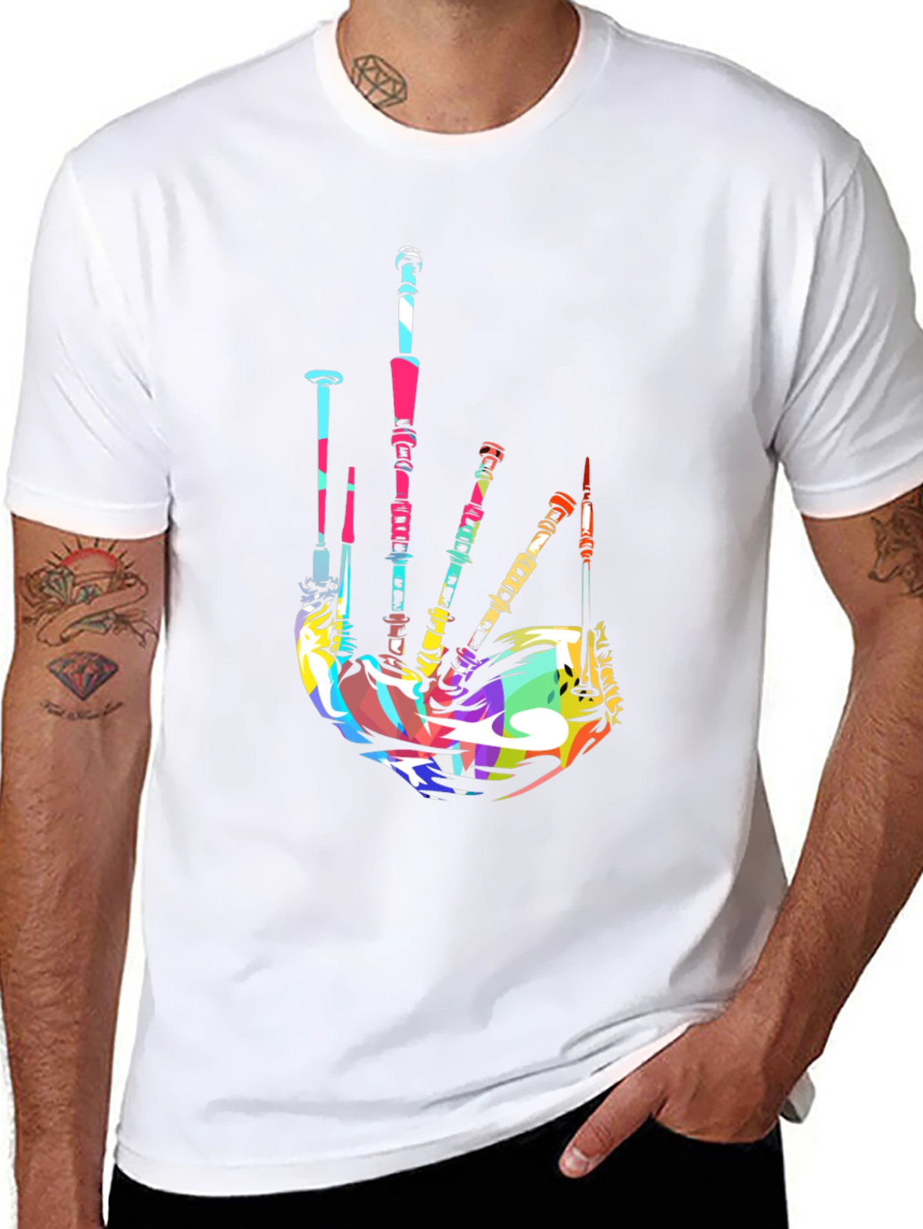 Black Colorful Bagpipe Graphic Tee view 8