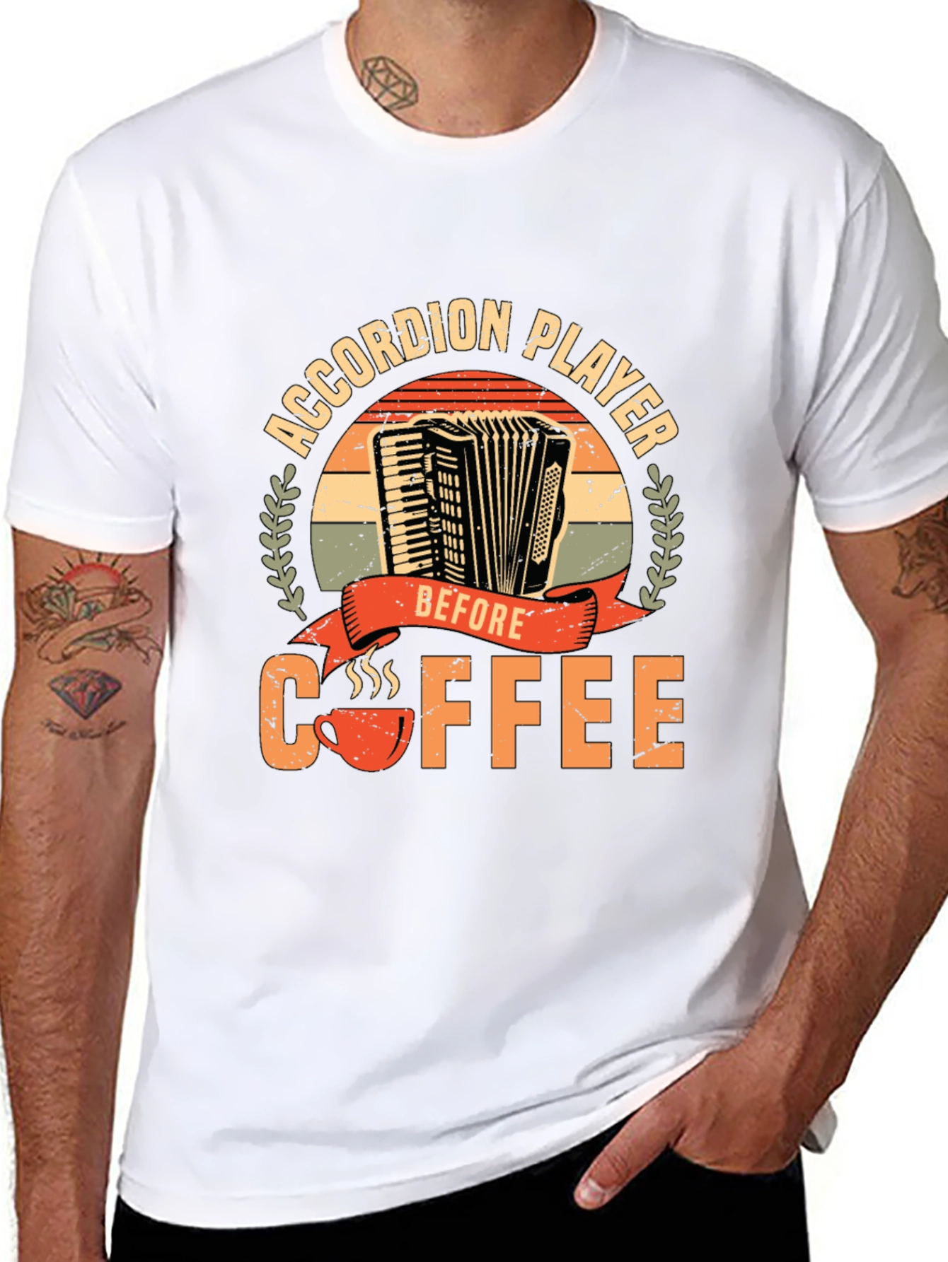 Black Accordion Player Before Coffee T-Shirt view 8