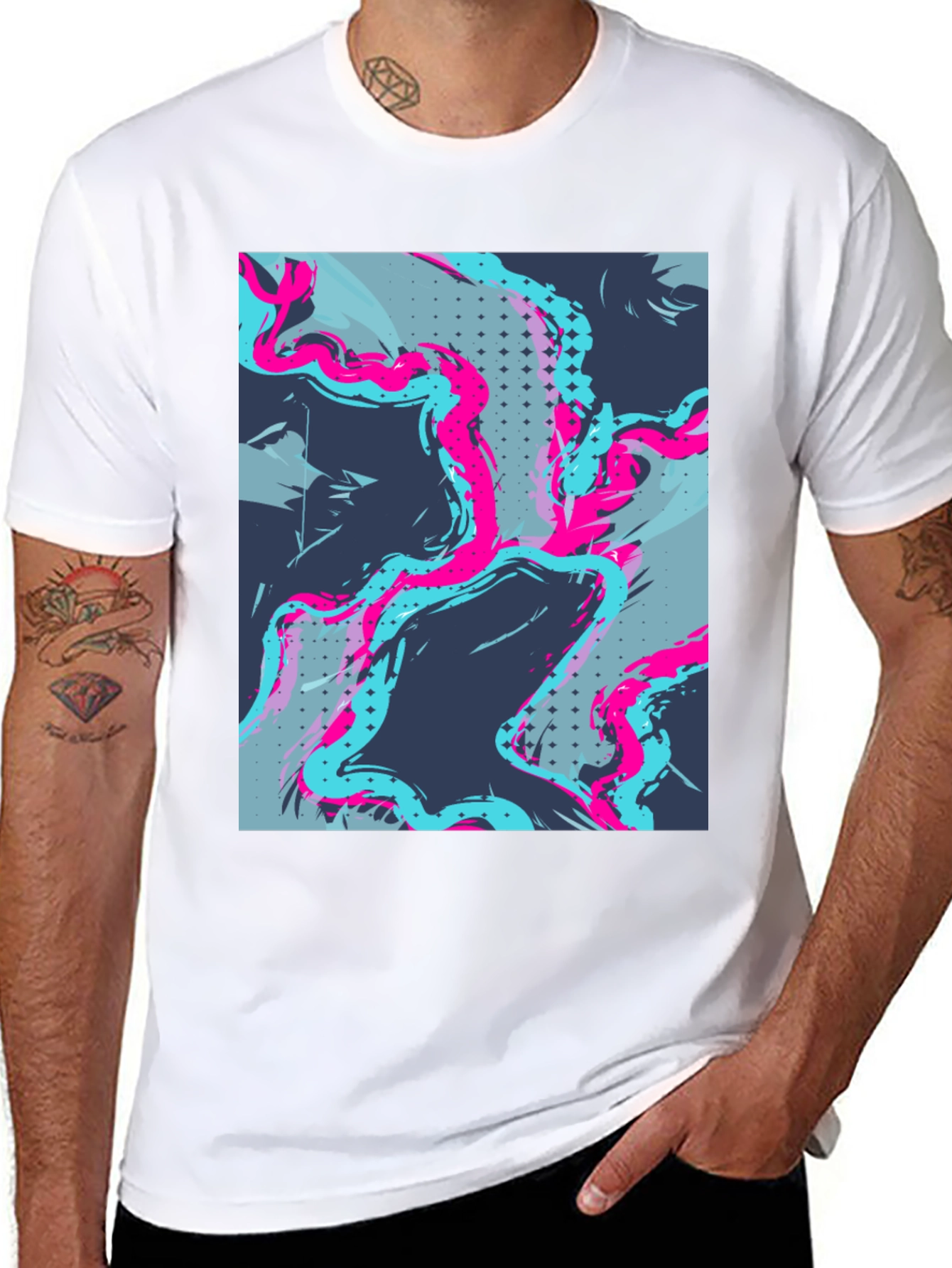 Black Abstract Graphic Print Men's Black Tee view 8