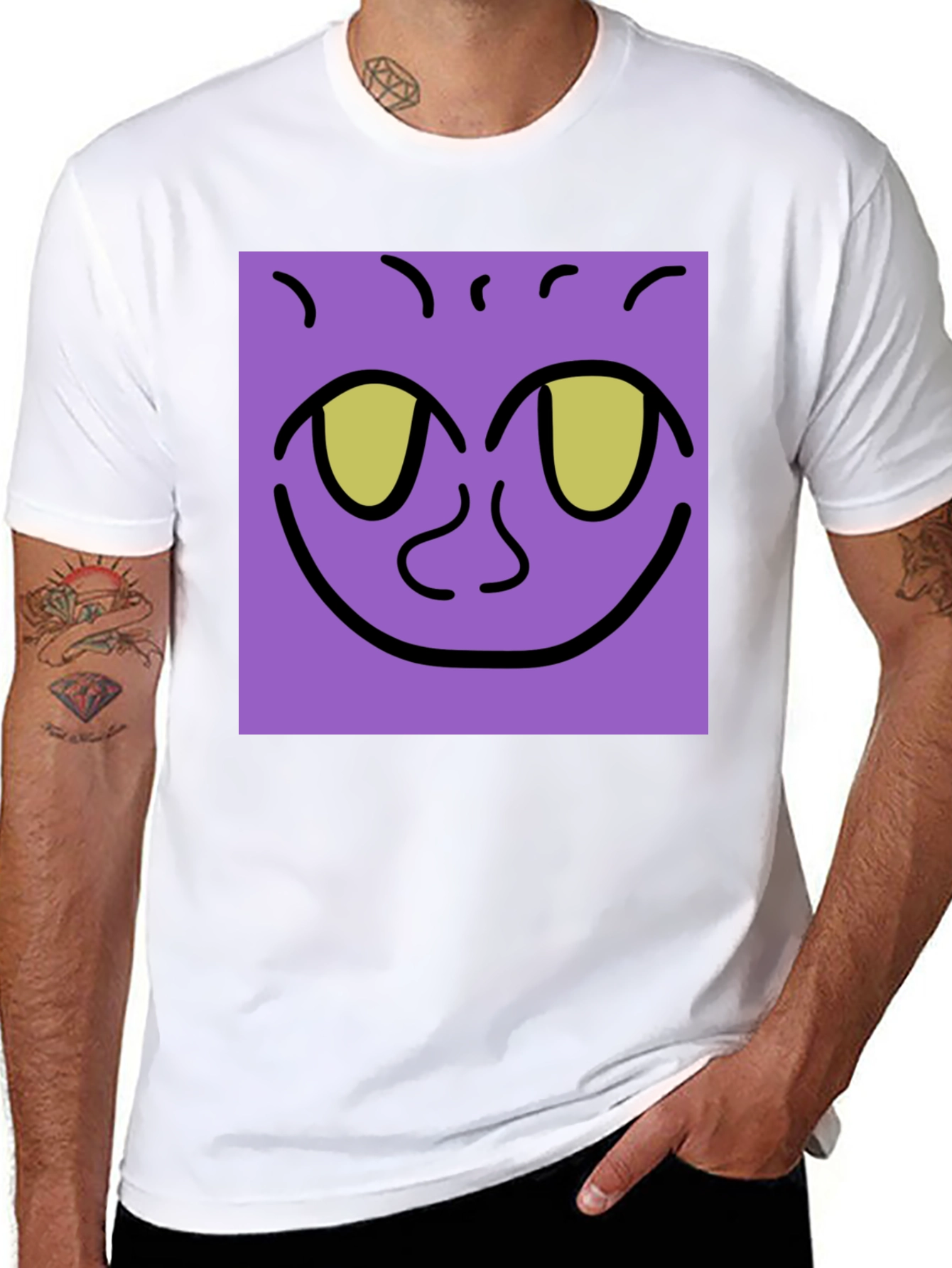 Black Purple Face Graphic Tee - Black Cotton Shirt view 8