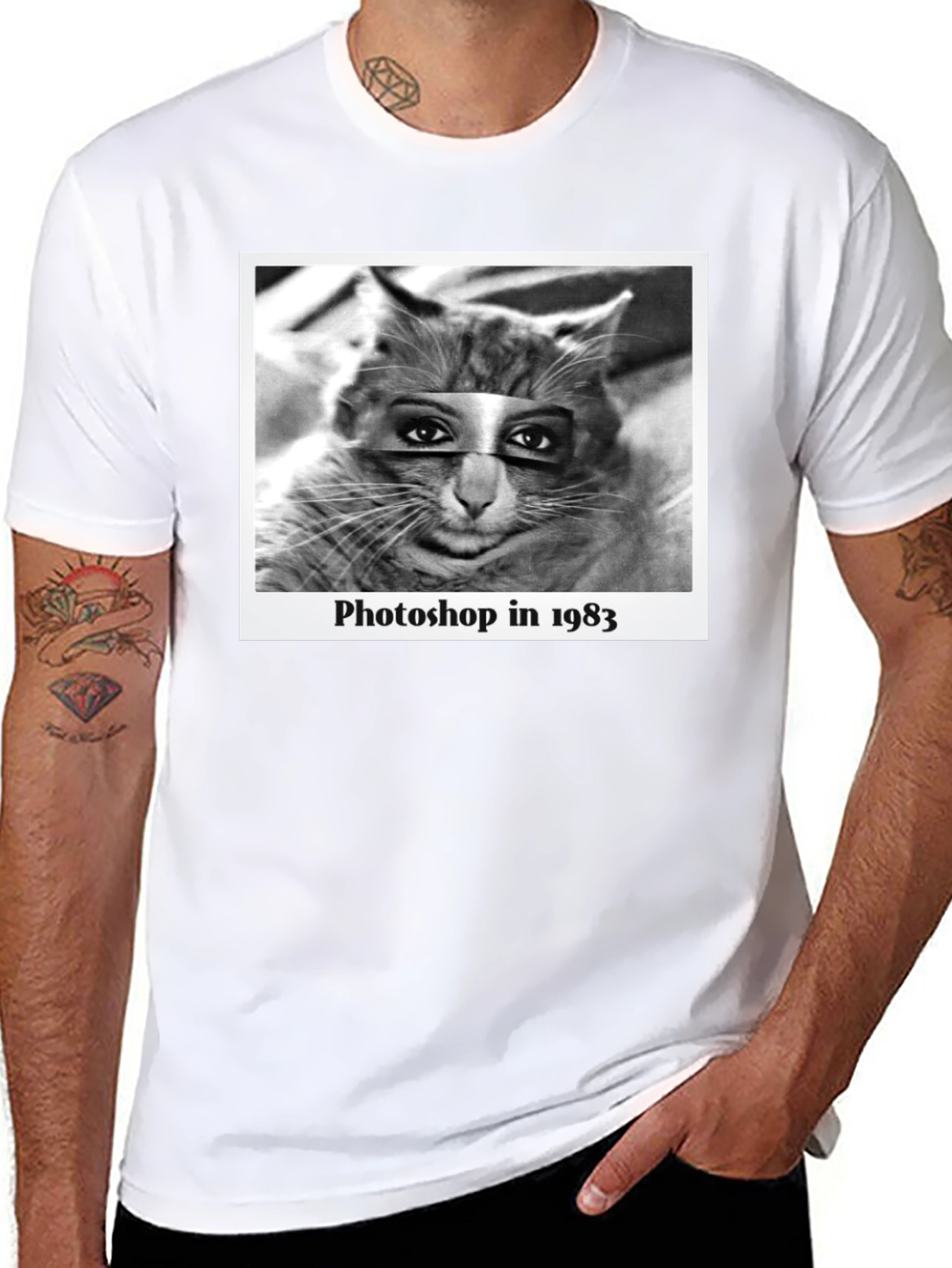 Black Retro Cat Photoshop T-Shirt view 8