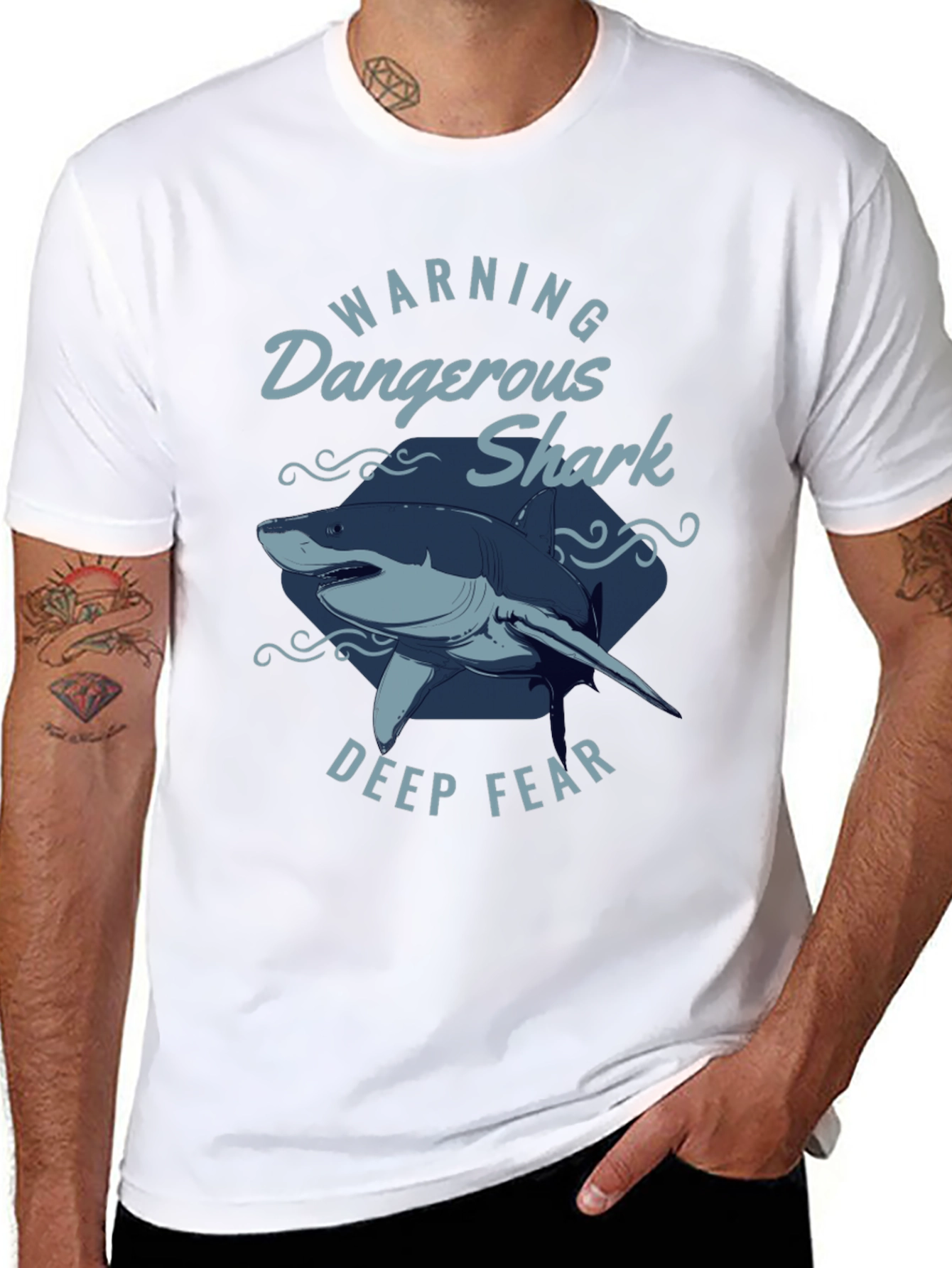 Black Dangerous Shark Graphic Print Black T-Shirt view 8