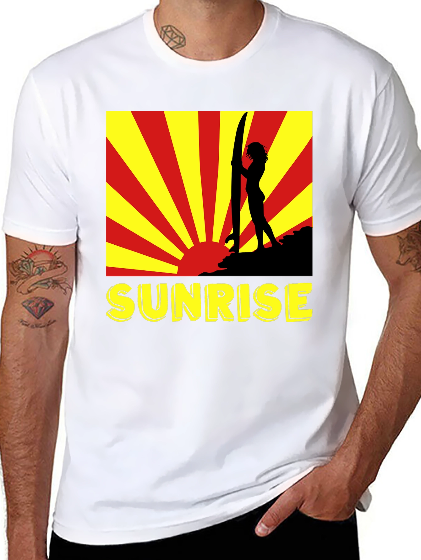 Black Sunrise Surfer Graphic Tee - Black Cotton T-Shirt view 8