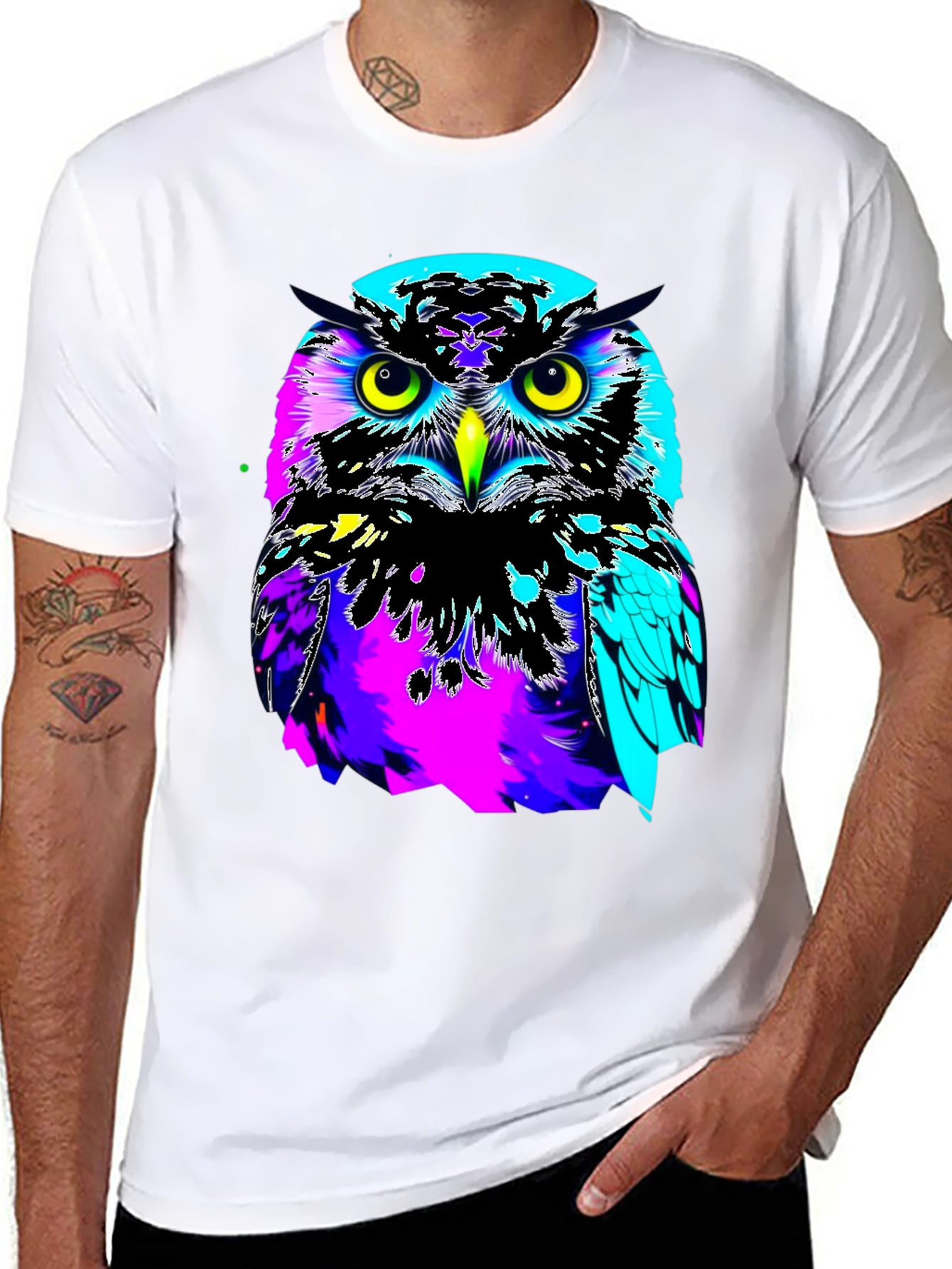 Black Vibrant Owl Graphic Black T-Shirt view 8
