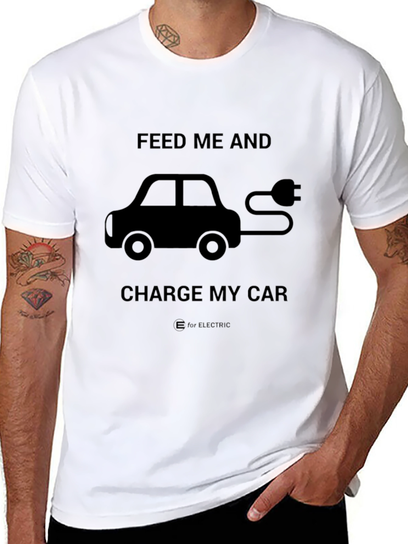 Black Electric Car T-Shirt - Feed Me and Charge My Car view 8