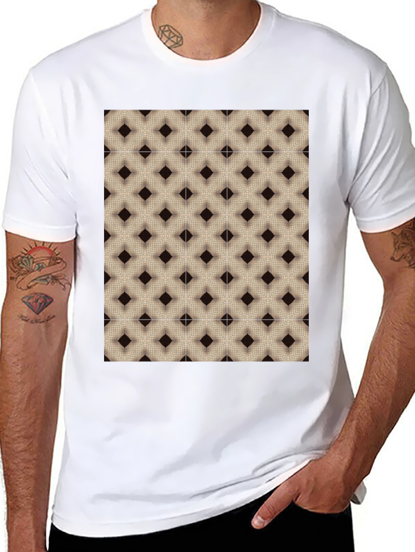 Black Geometric Pattern Black T-Shirt view 8