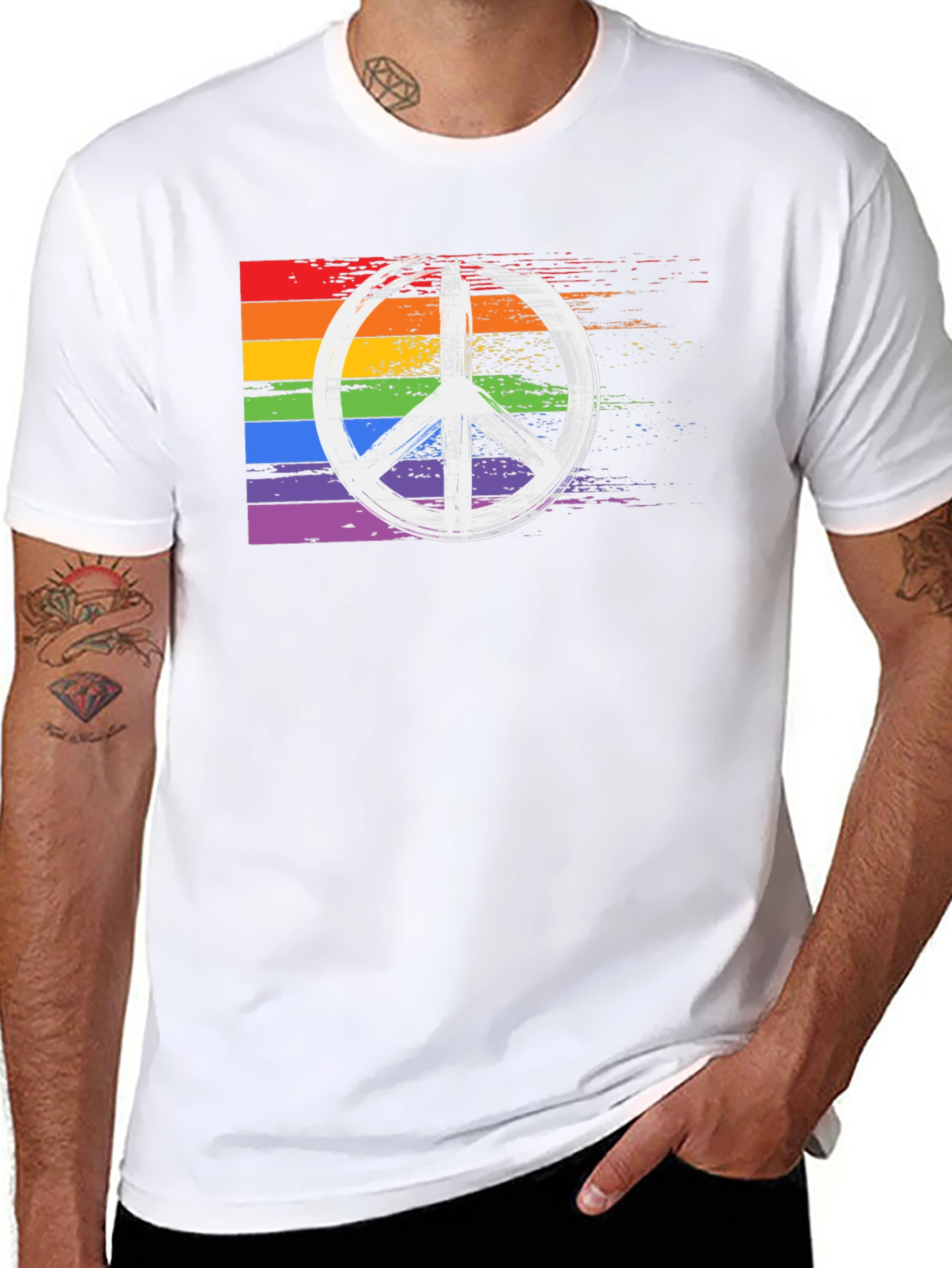 Black Rainbow Peace Sign T-Shirt - Black Cotton Blend view 8
