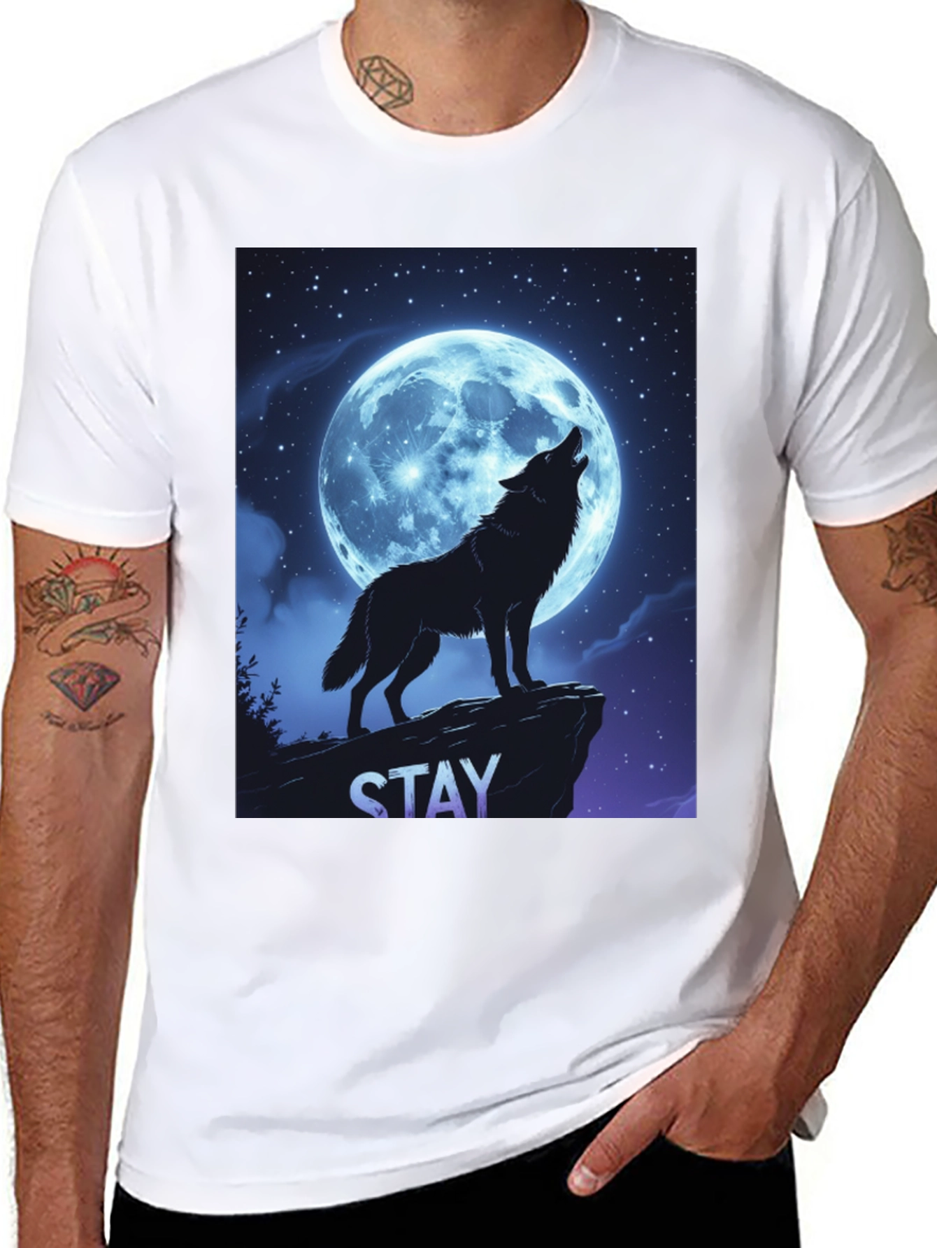 Black Wolf Howling Moon T-Shirt - Stay Wild Graphic Tee view 8