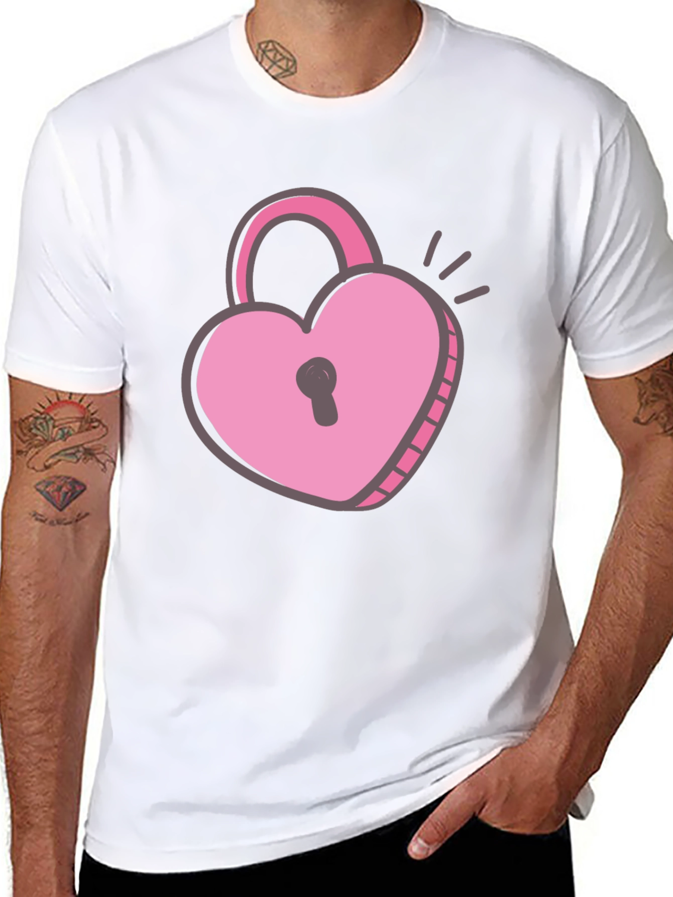 Black Heart Lock T-Shirt - Black Cotton Valentine's Day Tee view 8