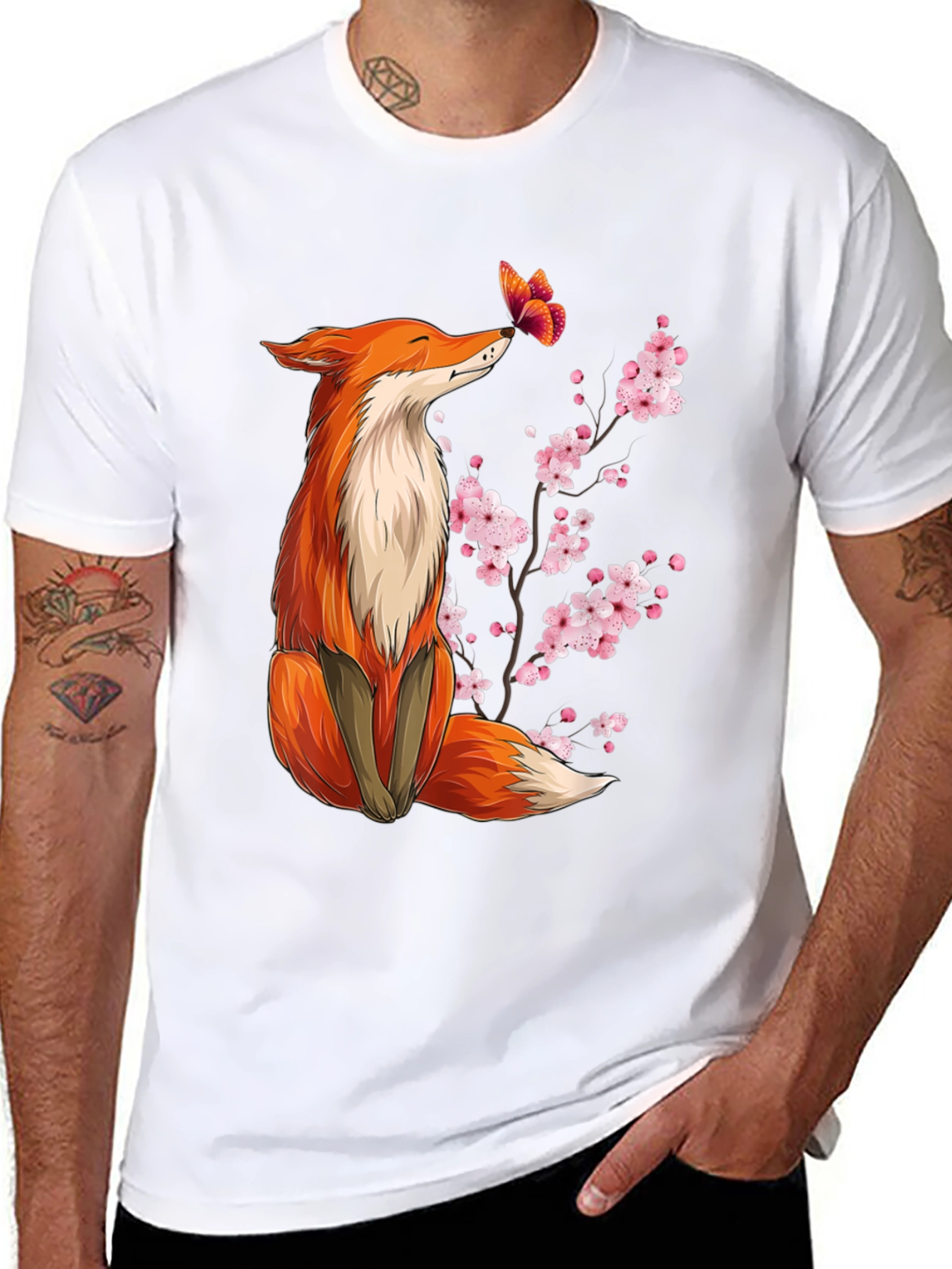 Black Fox and Butterfly Graphic Tee view 8