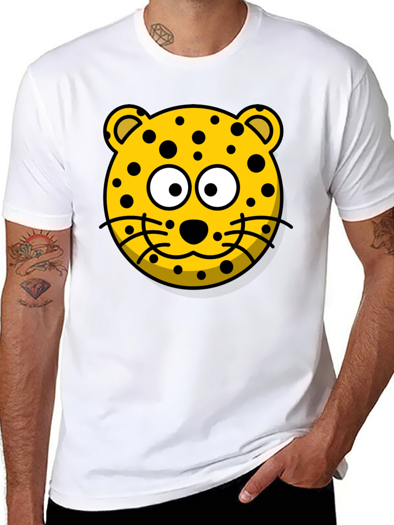 Black Cartoon Leopard Graphic T-Shirt - Black Cotton Tee view 8
