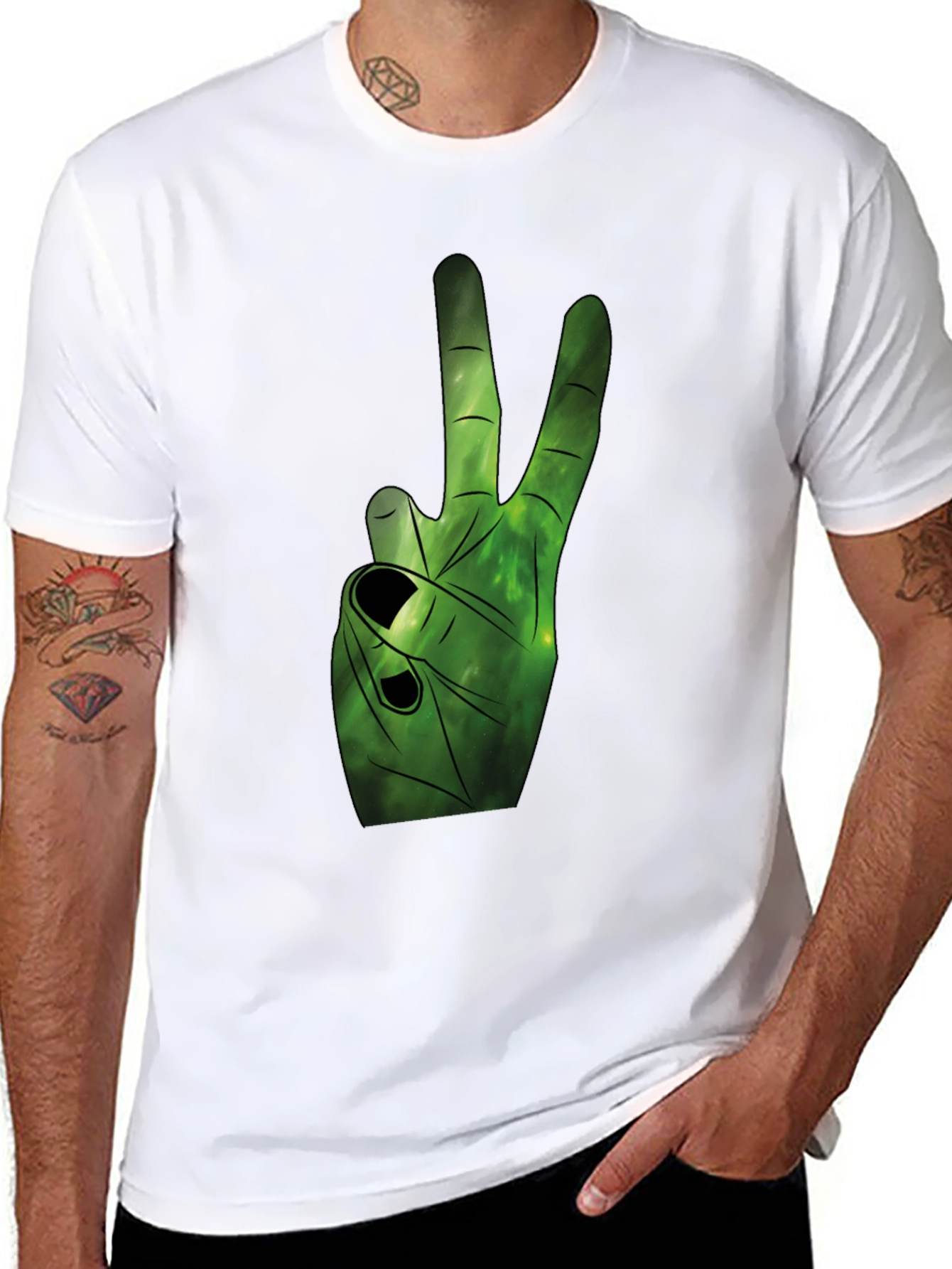 Black Peace Sign Graphic Tee - Black Cotton Comfort view 8
