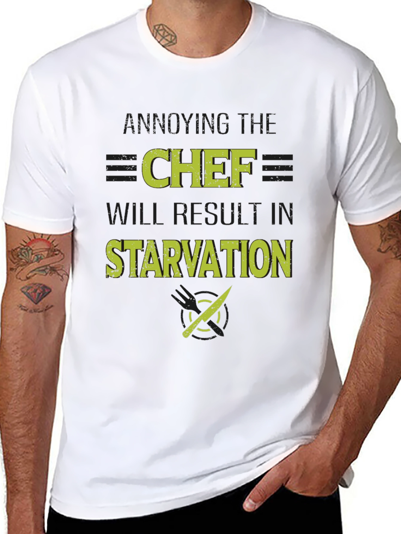 Black Funny Chef T-Shirt - Starvation Warning view 8