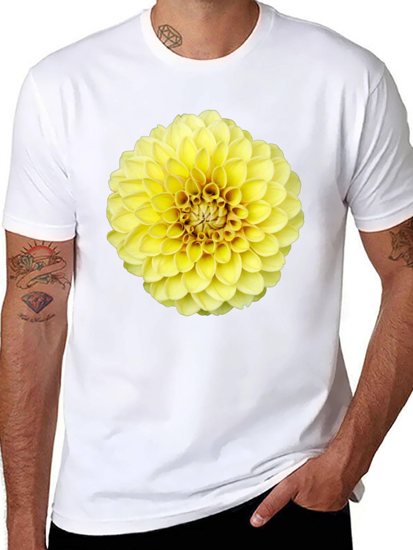 Black Floral Dahlia Graphic Tee - Sunny Yellow Bloom view 8