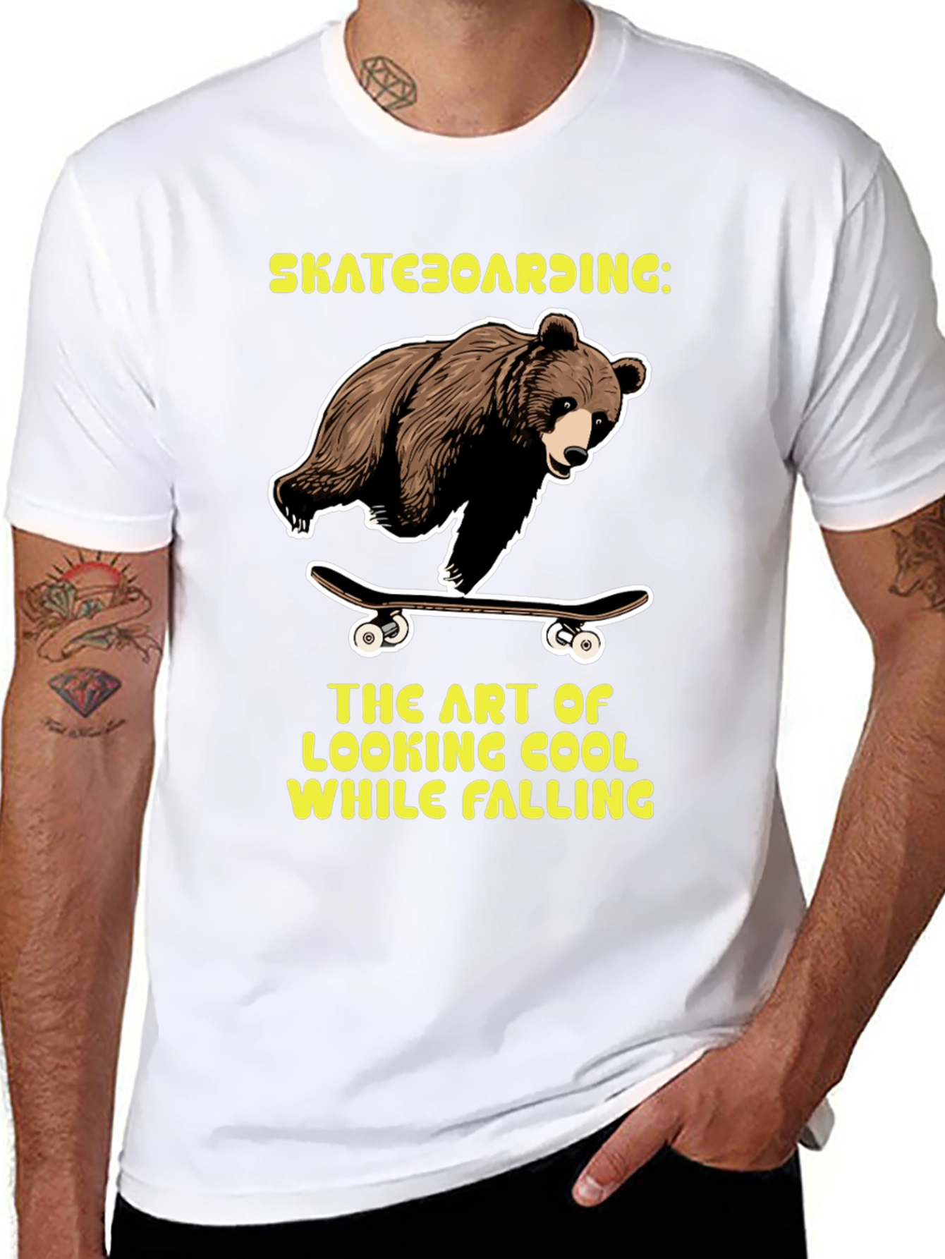 Black Skateboarding Bear Graphic Tee view 8