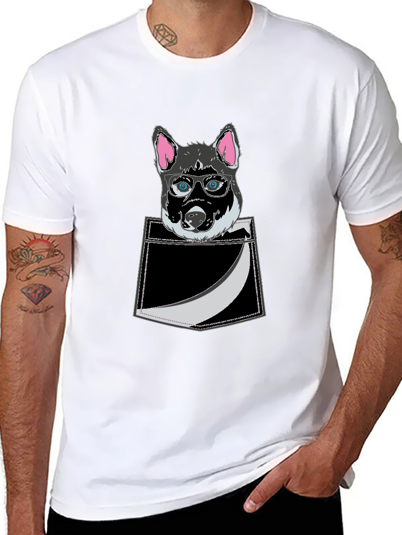 Black Cool Dog in Pocket T-Shirt - Stylish Graphic Tee view 8