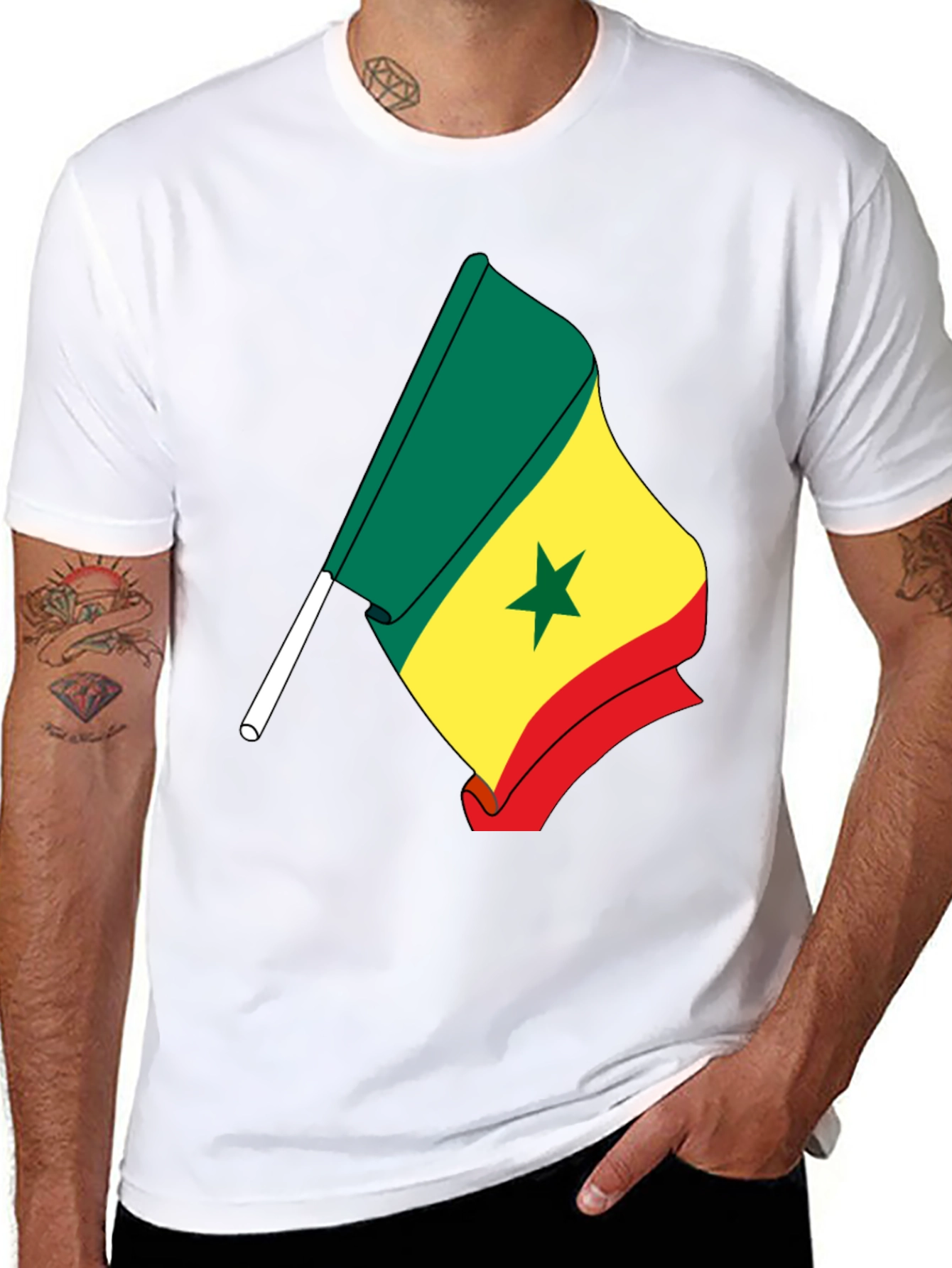 Senegal Flag Graphic Tee - Black Cotton Shirt - 8