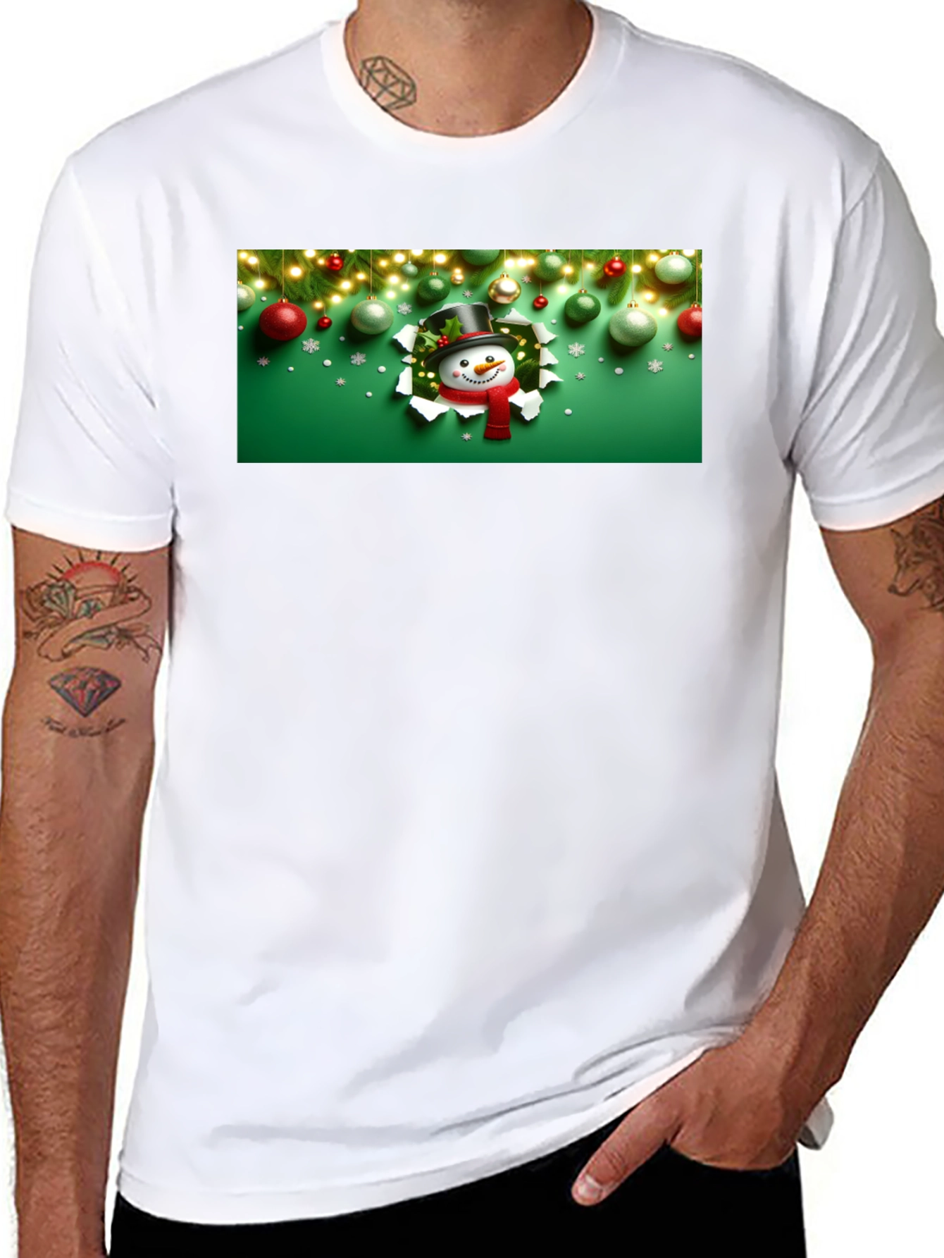 Black Festive Snowman Graphic Tee view 8