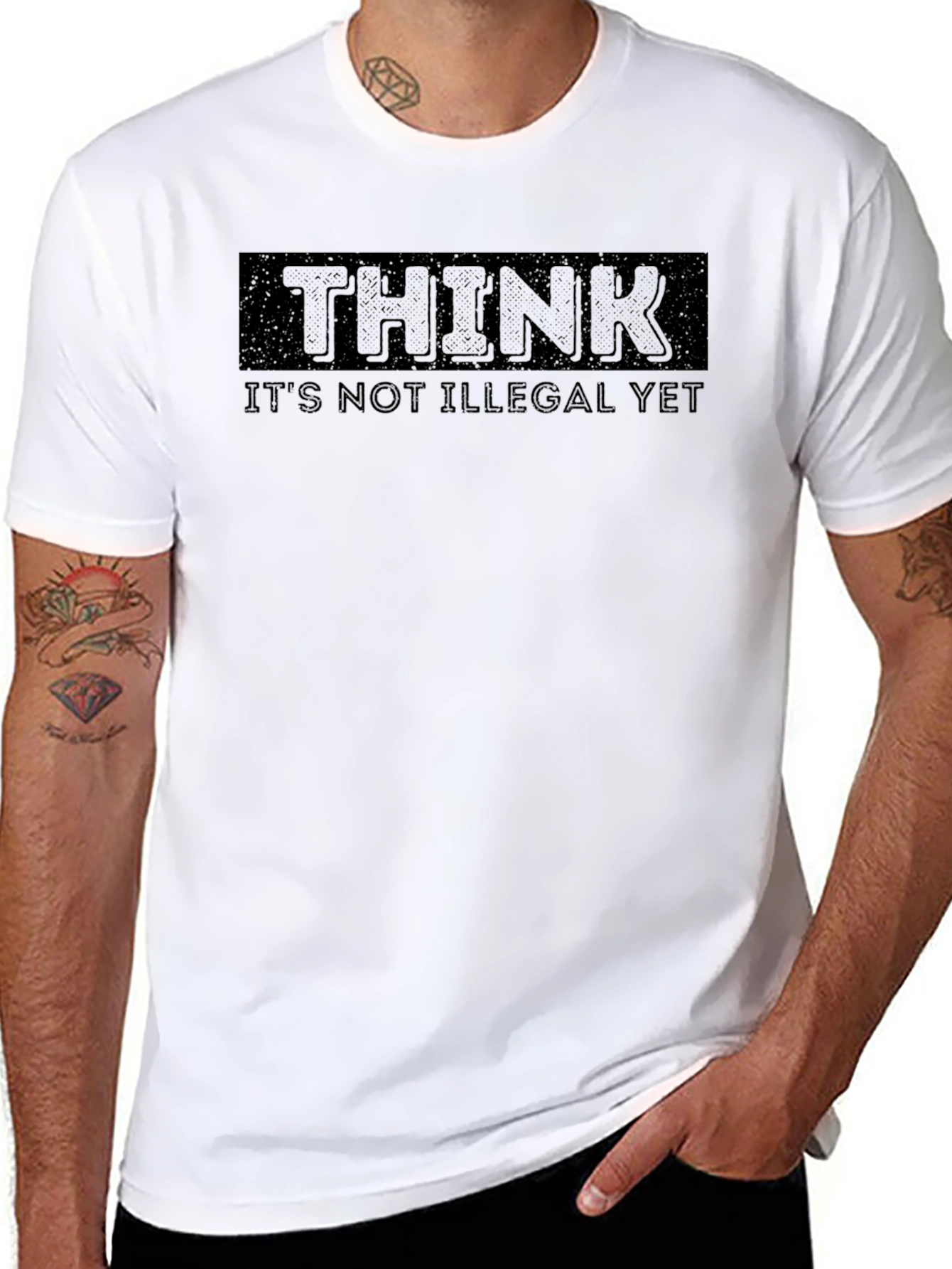Black Think It's Not Illegal Yet Black T-Shirt view 8
